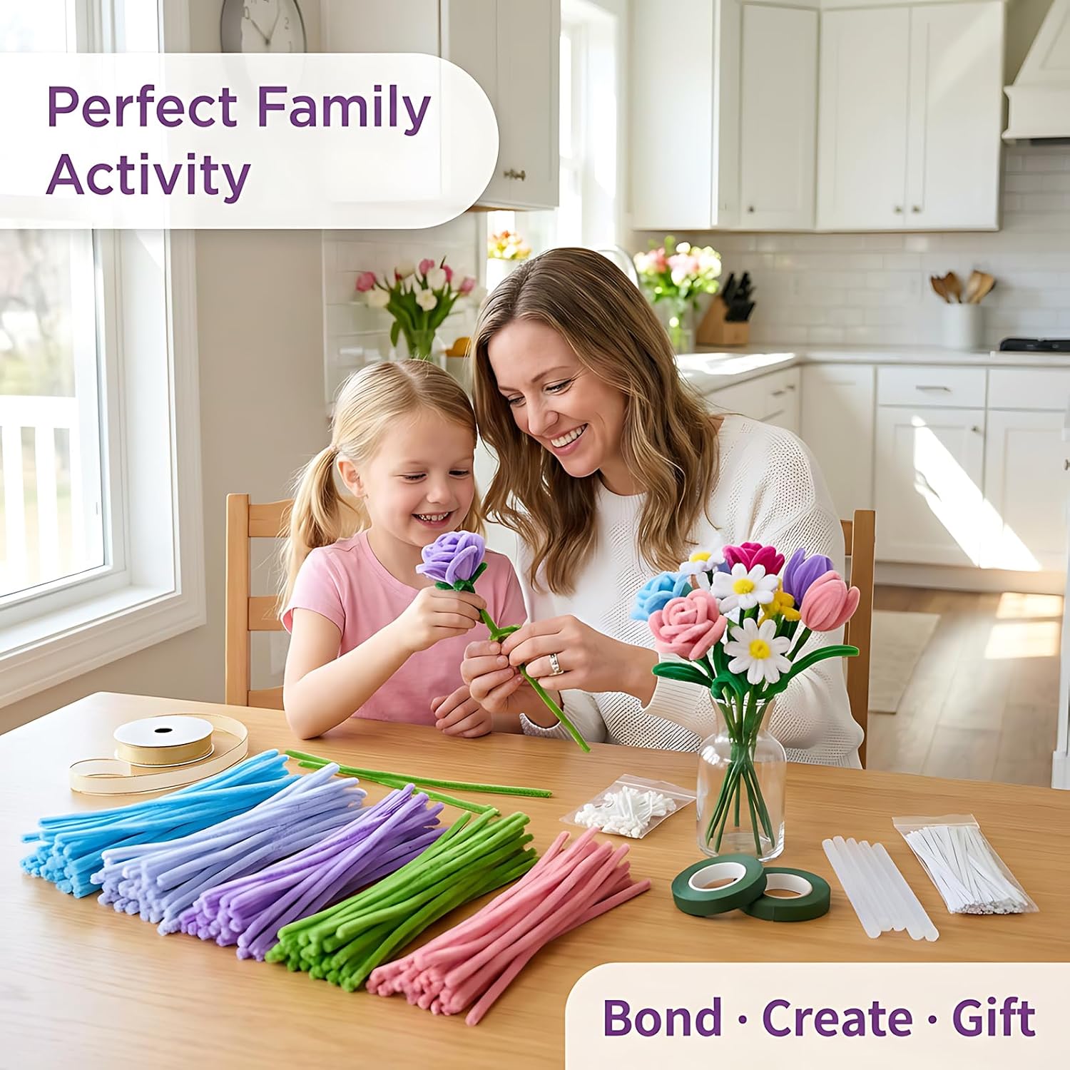 400-Pcs Pipe Cleaners Craft Kit: 5 Assorted Color Pipe Cleaner Bulk Chenille Stems for DIY Flower Bouquet Set - for Home Decor, Weddings, Mother's Day,Creative Gift (Colorful)