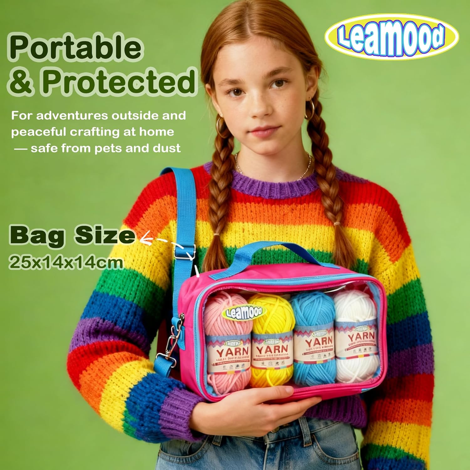 Leamood Beginner Crochet Yarn Kit, Crocheting Set with 8 Colors Cotton Tube Chunky Easy Stitches Yarns, 6 Crochet Hooks, Instruction, Knitting Supplies Case & Travel Crochet Storage Bag for Adults