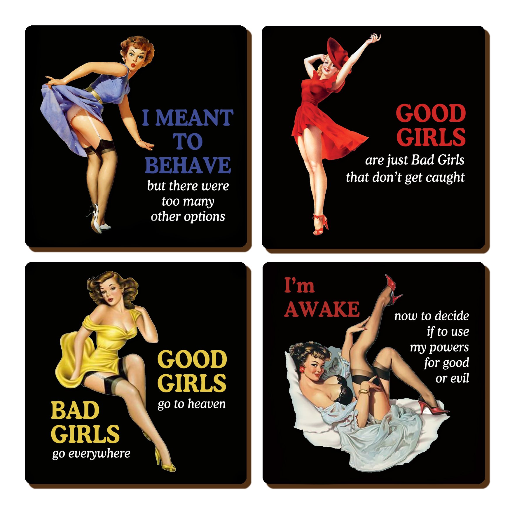 Daemon Design Girls Black 50' Pin Up Coaster Set - (4)