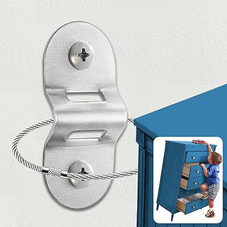 HAOWIN Upgraded Heavy Duty Furniture Straps 10-Pack, Metal Furniture Anchors with Adjustable Zipping Tie& Strong Metal String, Anti Tip Furniture Kit Strap Furniture to Wall for Baby Proofing