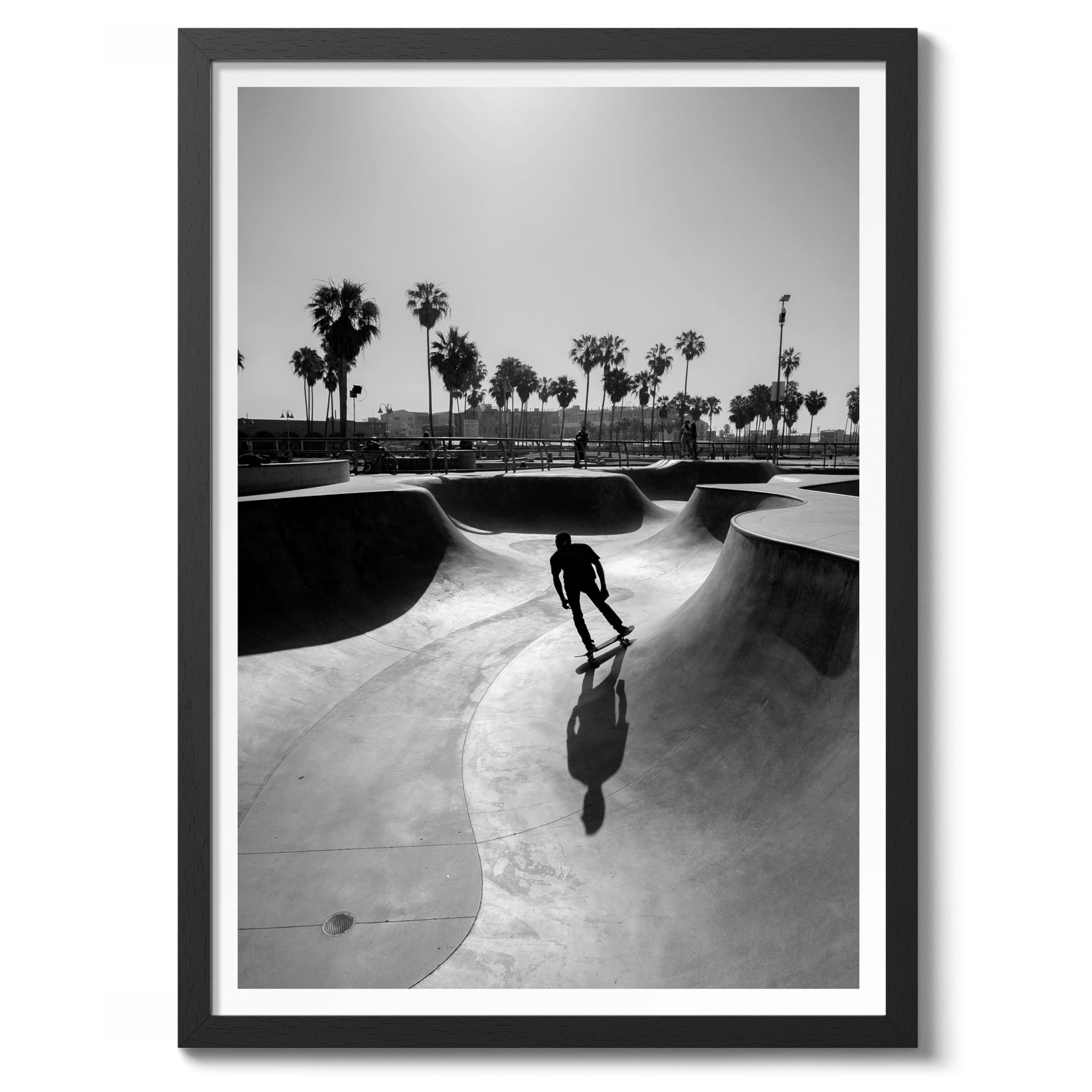 Skate Park Poster Black & White Vintage Photography Print Minimalist Modern Interior Decoration, Archival Matte, A3 (Black Frame) - 42x29.7cm