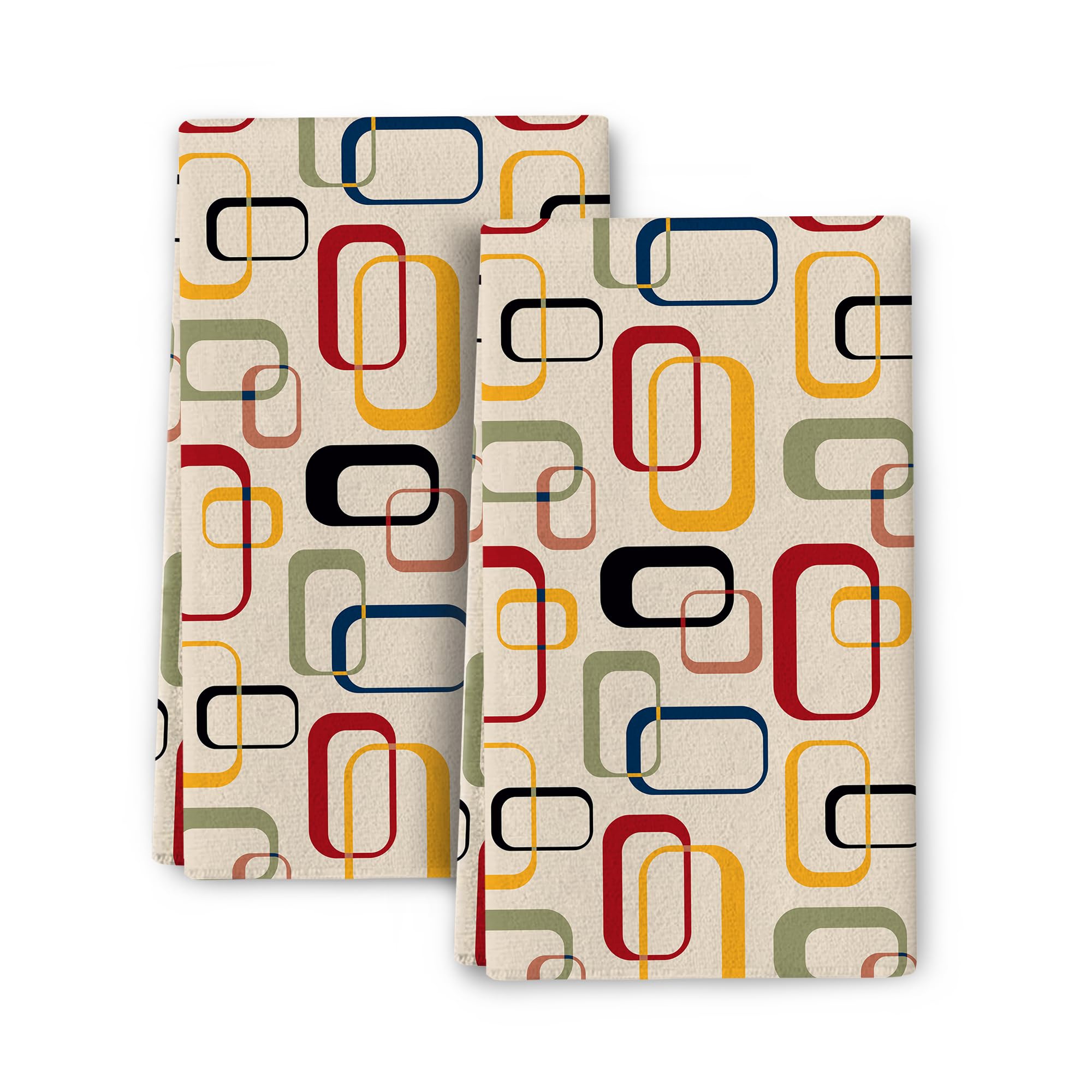 Retro Kitchen Towels with Hanging Loop, Mid Century Modern Dish Towel for Kitchen Drying Absorbent Tea Hand Towels for Cooking Baking Bathroom Farmhouse Decor Sets of 2, 16x24 inch