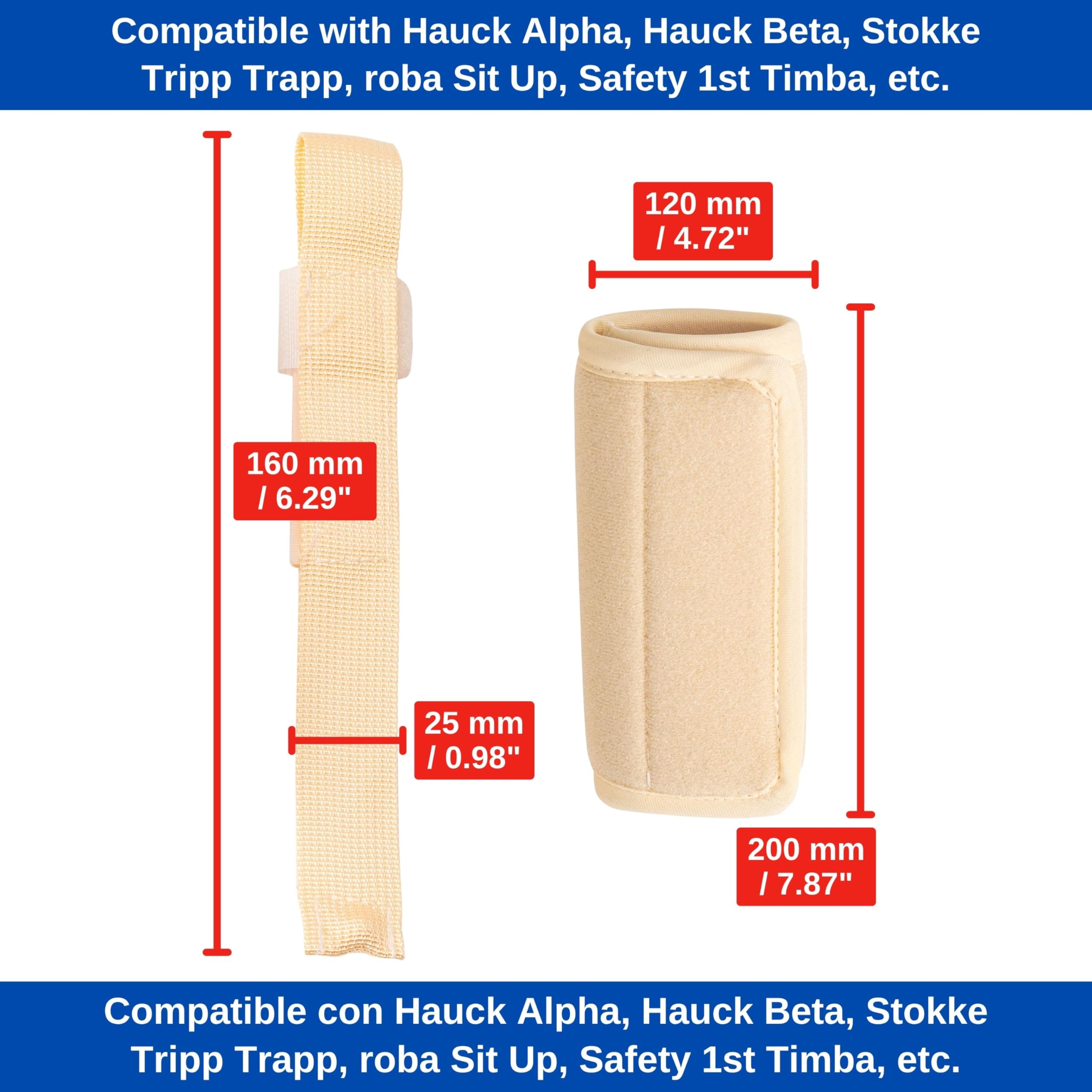 Set cintura inguinale e protezione per imbracatura per seggiolone, confezione da 2, beige, cintura per imbracatura compatibile con Hauck Alpha Beta, Stokke Tripp Trapp, roba Sit Up