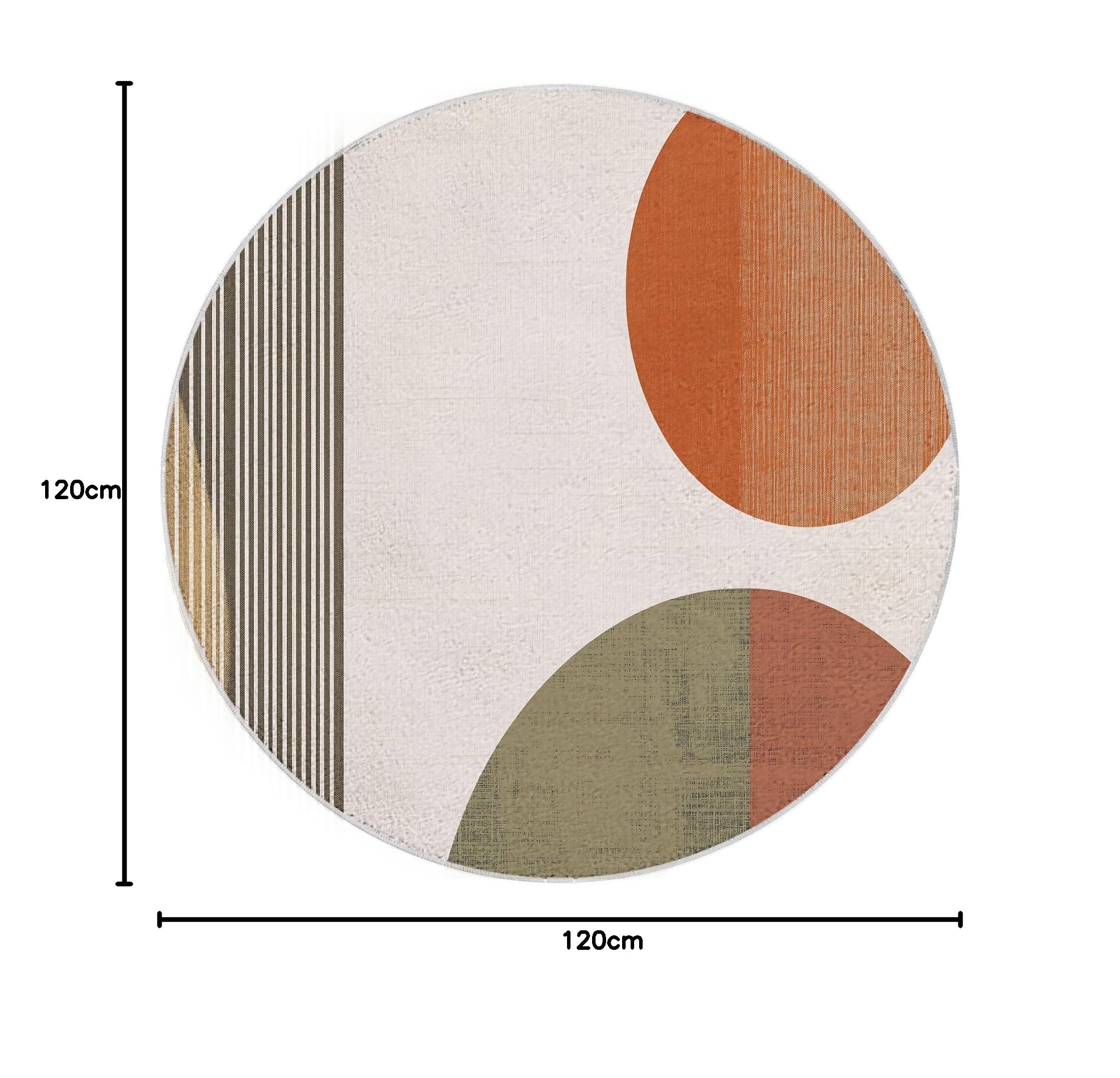 Rund Teppich Schlafzimmer Terrakotta Olivgrün und Beige Geometrie Erwachsener Kind Wohnzimmer Rund Teppich rutschfeste Flauschiger Rund Teppich Waschbar Flanell Rund Teppiche 140 cm