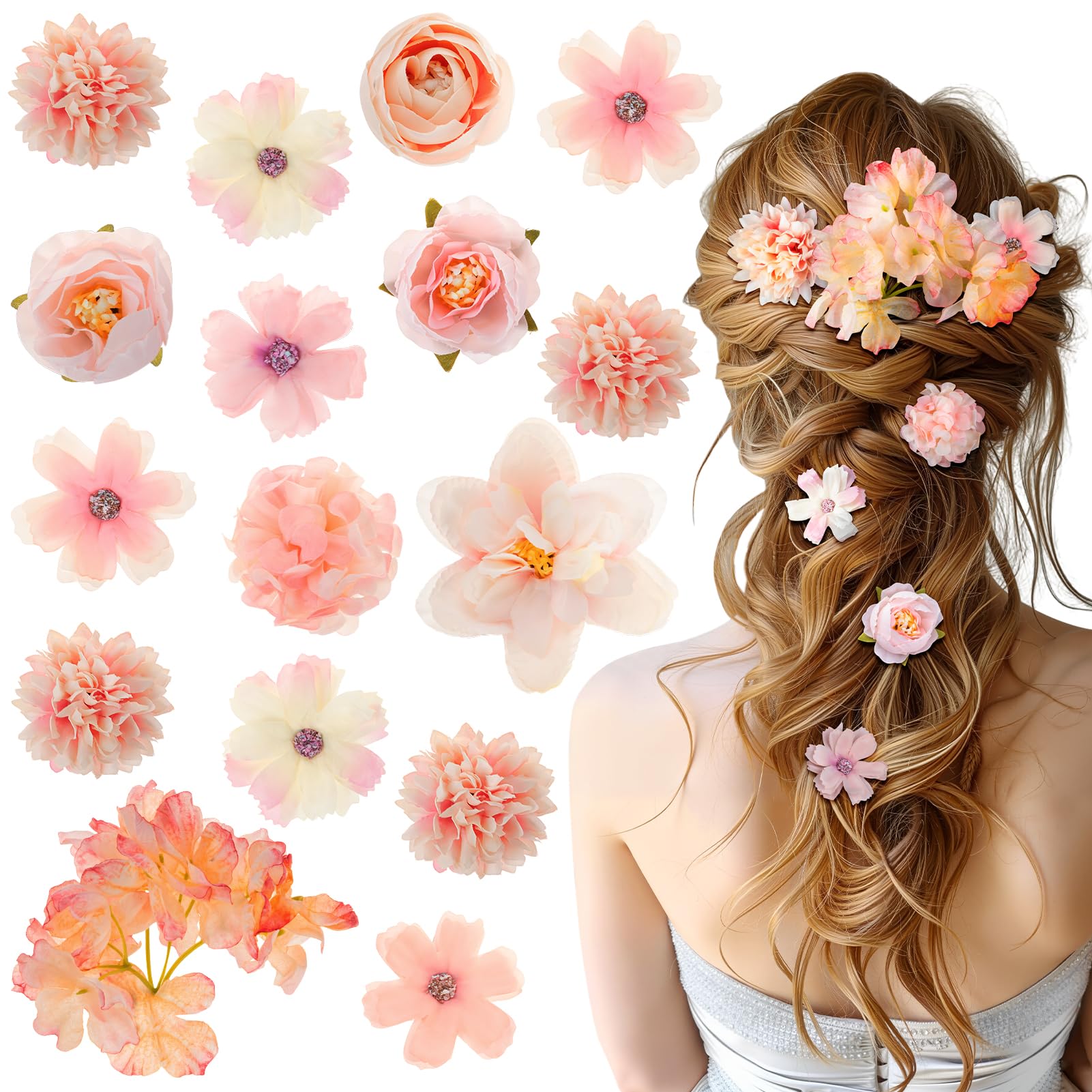 Kiiwah 16 Stücke Boho Haarclip Blume für Damen und Mädchen, Hawaii Blumenspangen Haare Haarspange mit künstlicher Blume Rapunzel Haarschmuck für Strand, Party, Hochzeit, Braut