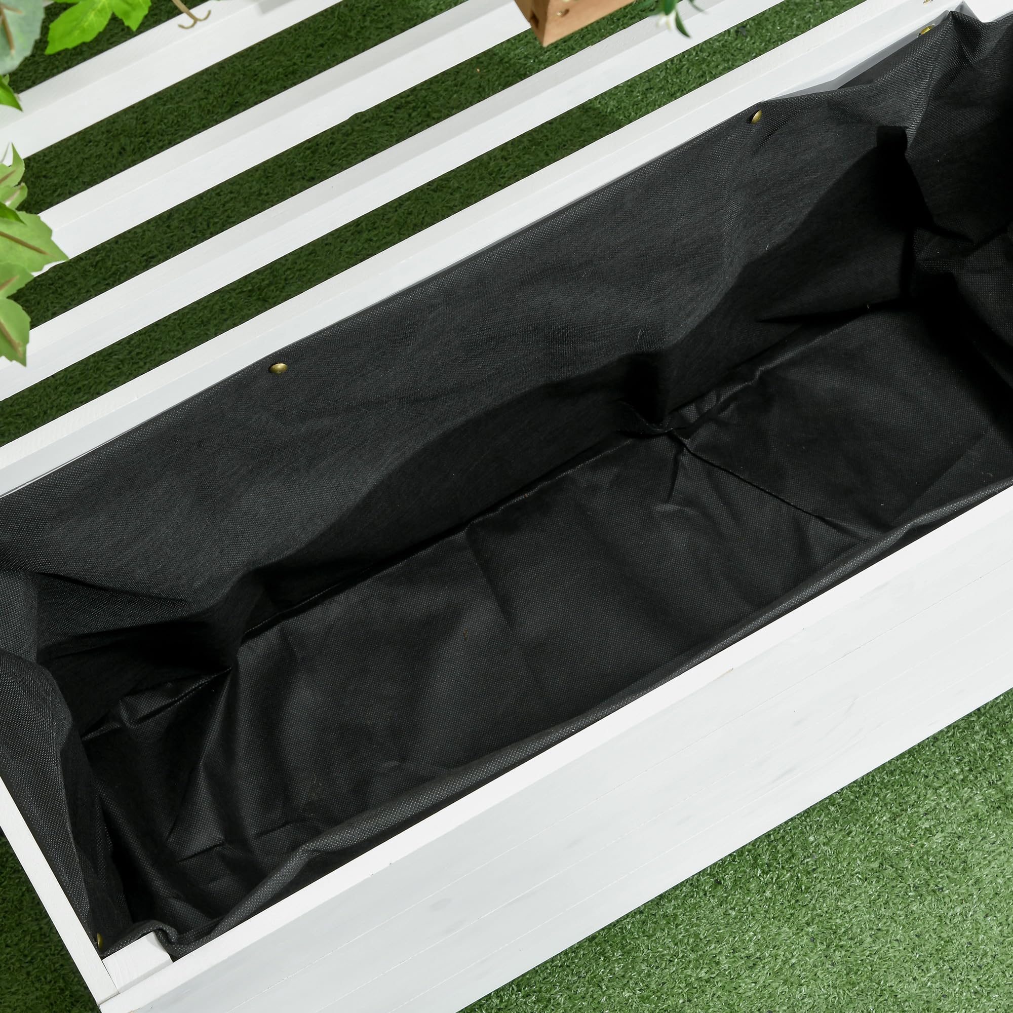 Outsunny Jardinera con Enrejado de Madera Macetero de Jardín con 4 Ruedas Soporte para Trepadora y Tela no Tejida para Cultivos Plantas Verduras en Exterior 76x30x155 cm Blanco