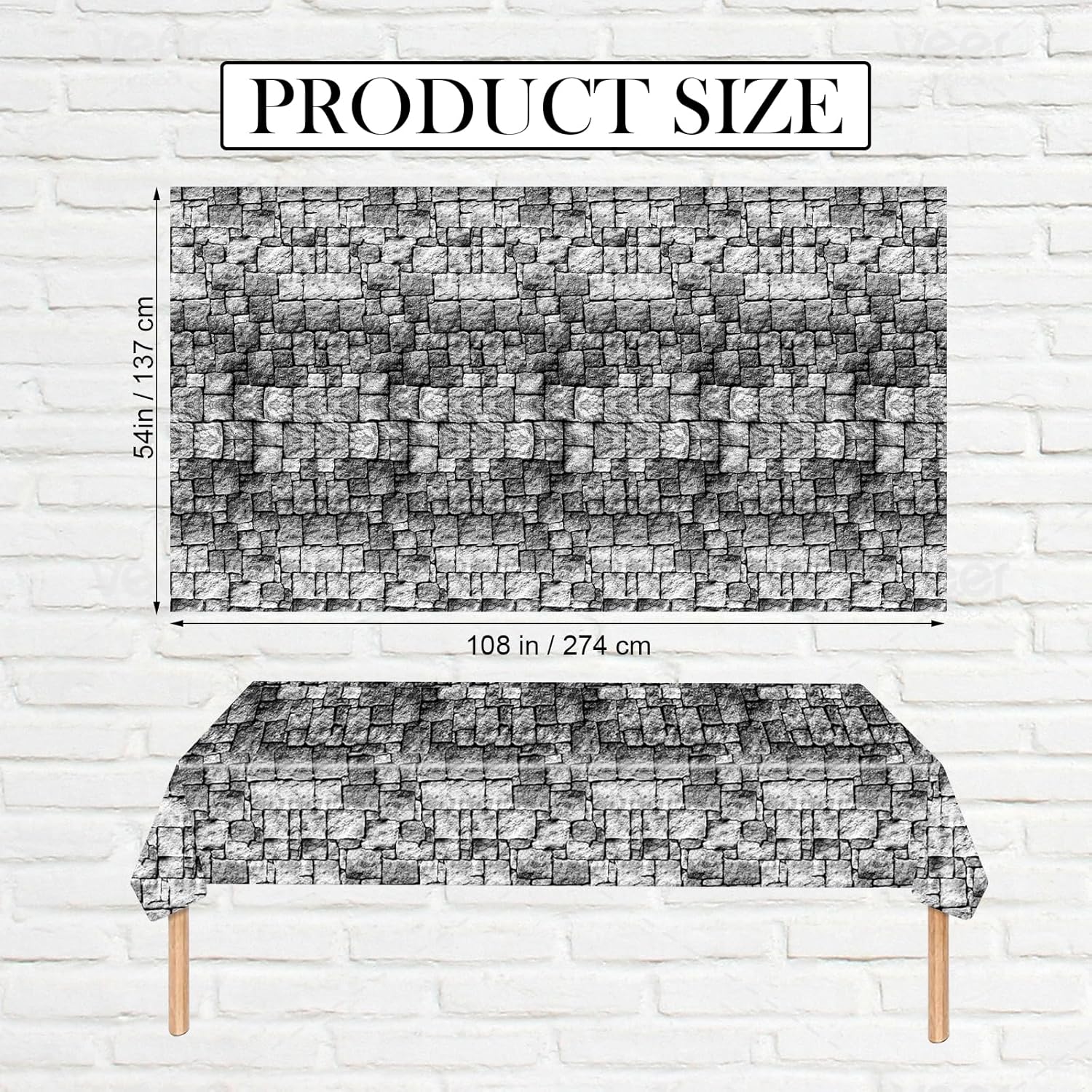 PHOGARY 3 Pieces Stone Wall Tablecloths Brick Tablecloths Halloween Table Covers Disposable Plastic Tablecloths Photo Brick Decal Wallpaper Stone Pattern Table Cloth for Medieval Party Decorations