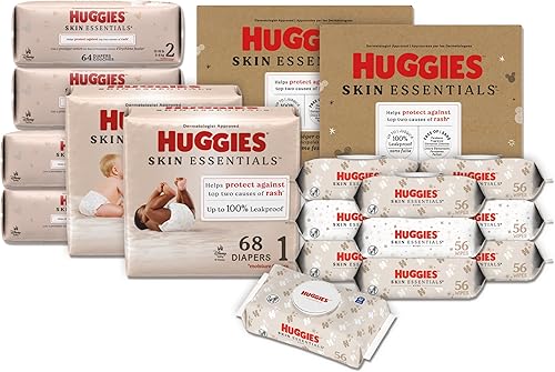 Miniatura 10 de Paquete de pañales Huggies Skin Essentials para bebé, talla 4 (22-37 libras), 150 unidades + toallitas para bebé Huggies Skin Essentials