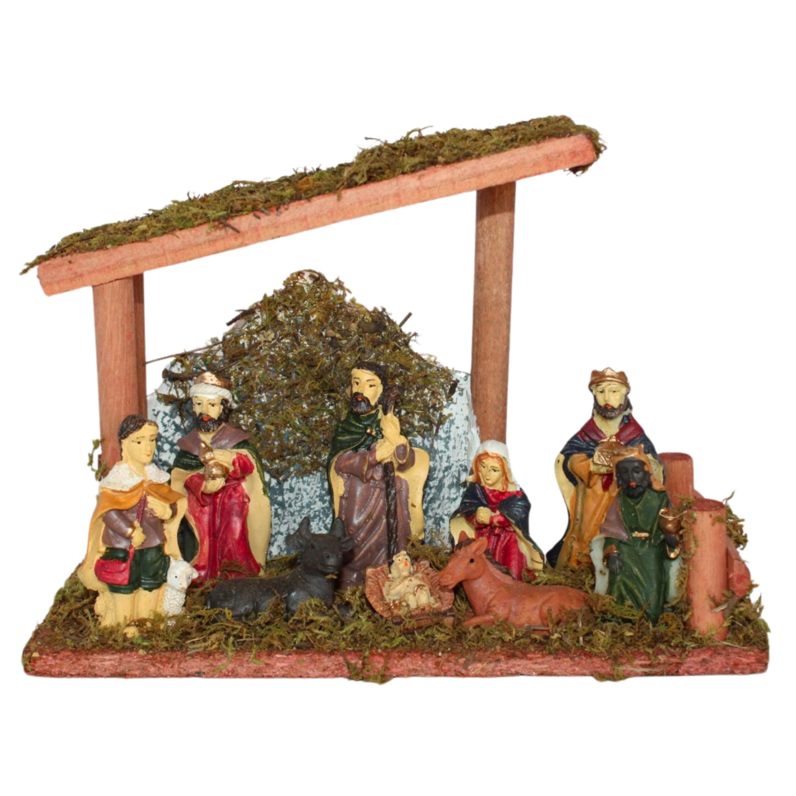 Belen Navidad Completo con 9 Figuras Belen Navidad 20x15cm. Incuido Portal De Belen o Pesebre para Belenes De Navidad. Completa Tu Portal De Belen con Las Figuritas De Belén.