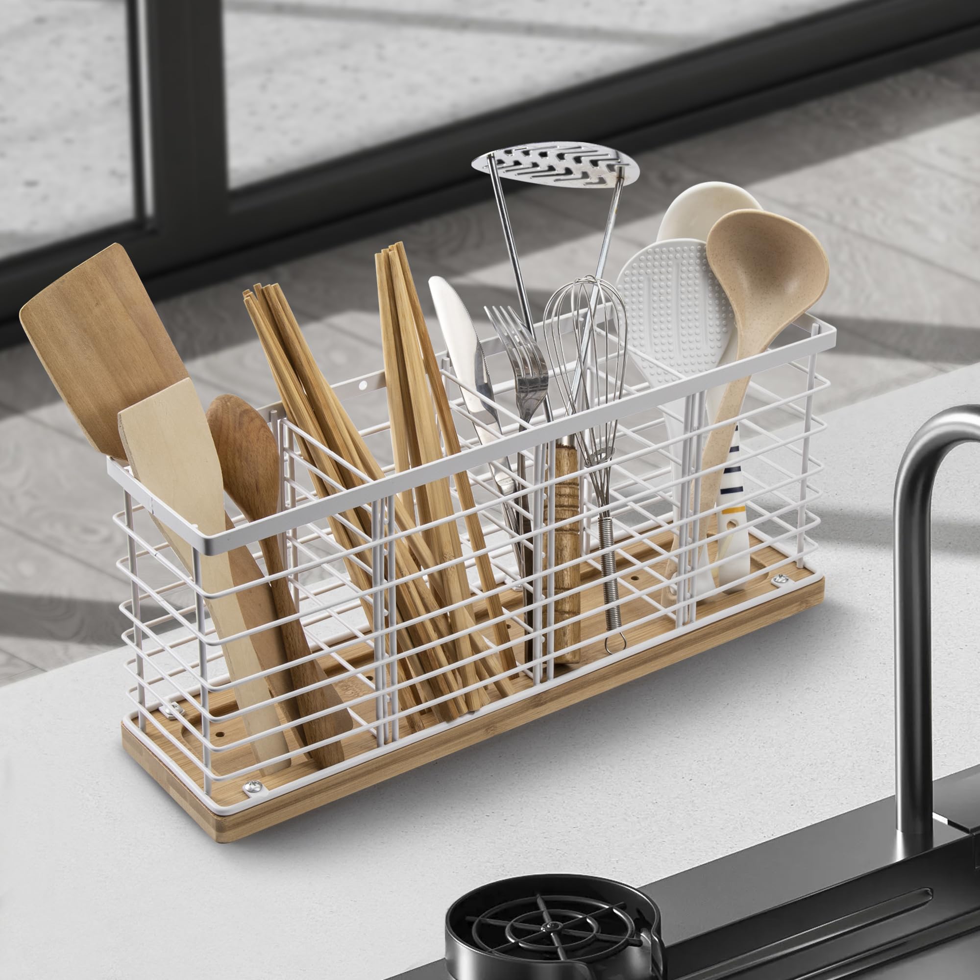 Porte-ustensiles Vintage Carbonisé - Seau De Rangement Pour Couverts, Organisateur De Cuisine Design Pour Comptoir