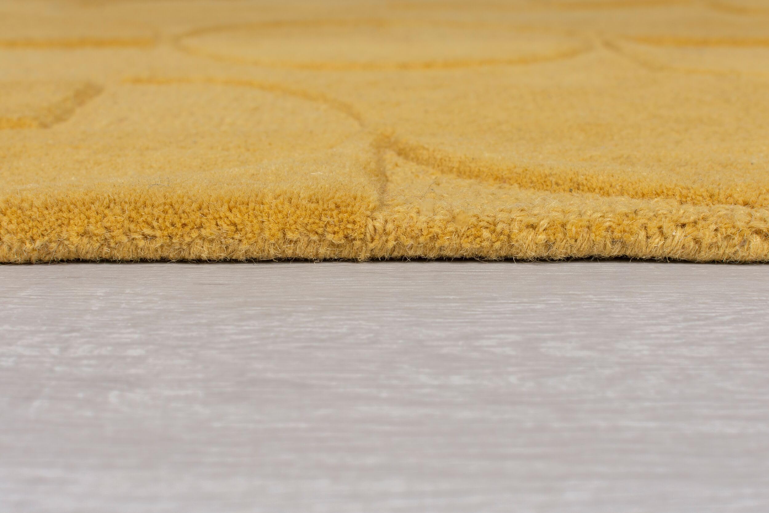 Tapis en Laine Motif Géométrique Dense et Robuste Jaune Moutarde Ø 160 cm Rond Salle à Manger | DEBEN