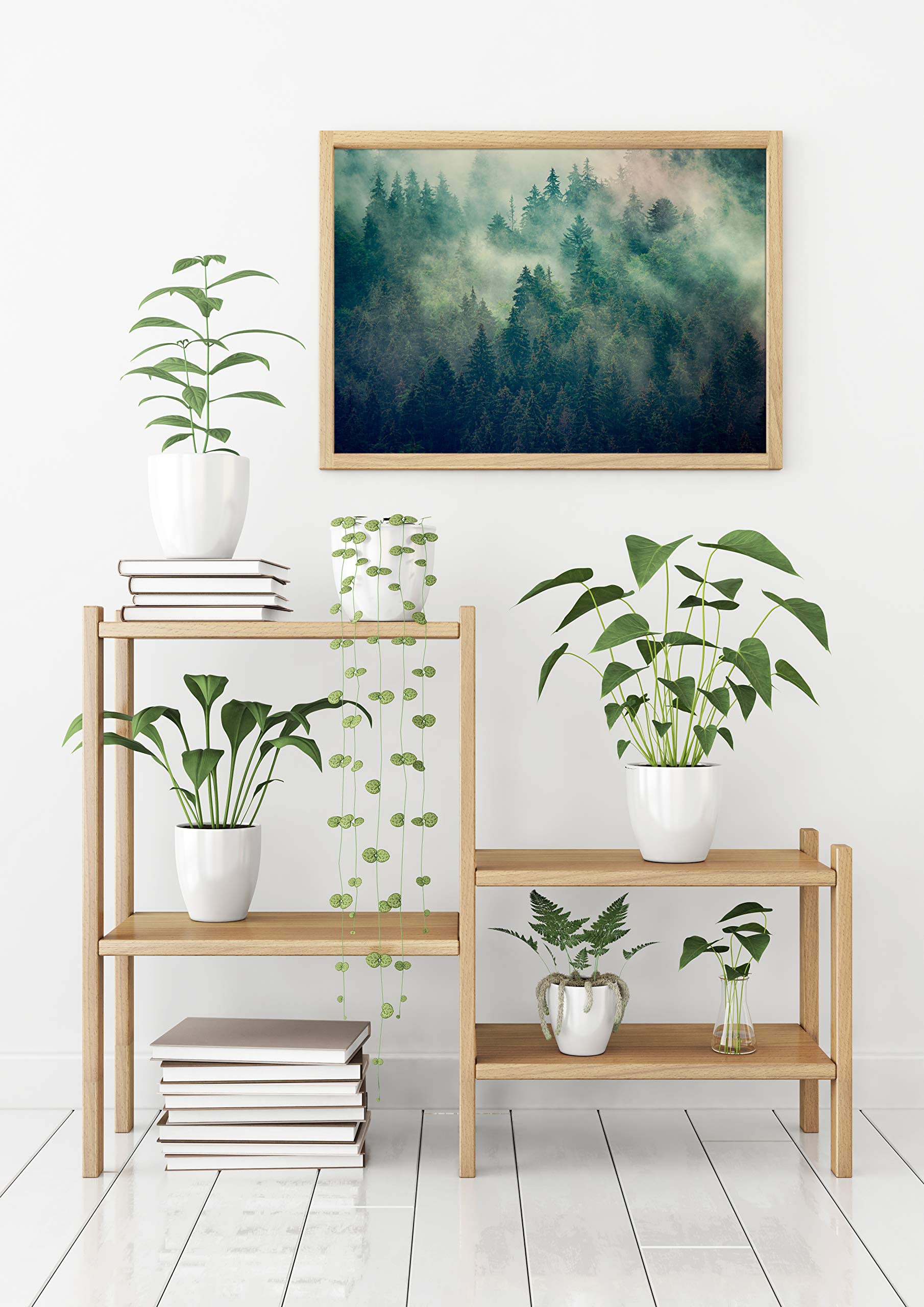 Panorama Quadro su Tela Canvas Stampe da Parete Foresta con Nebbia 100 x 70 cm - Telaio in Legno Incluso - Quadri Moderni Soggiorno