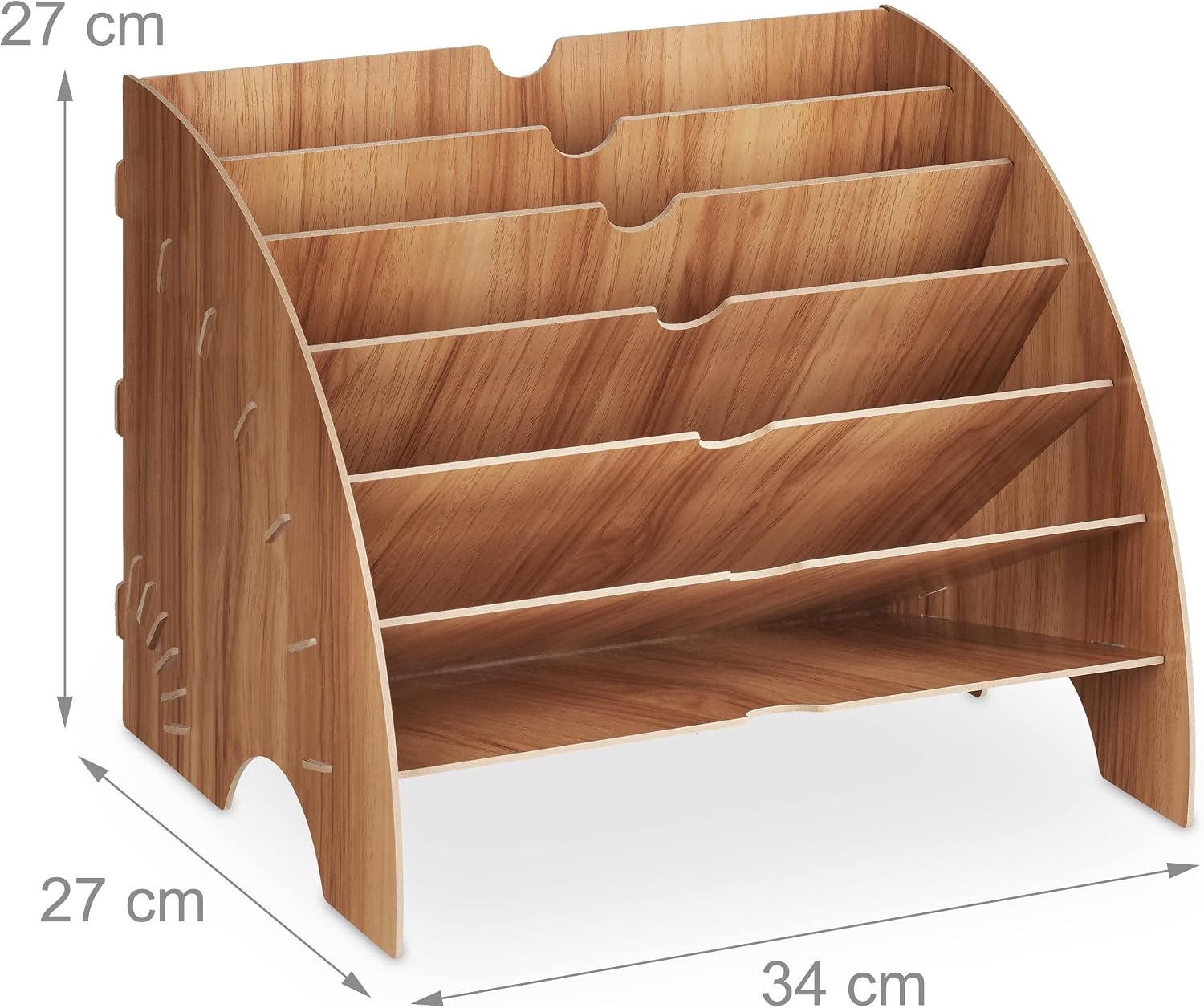 Relaxdays Document Tray, 6 Compartments, DIN A4, HxWxD: 27 x 34 x 27 cm, Office & School, Office Organiser, MDF, Brown, 100% fibreboard