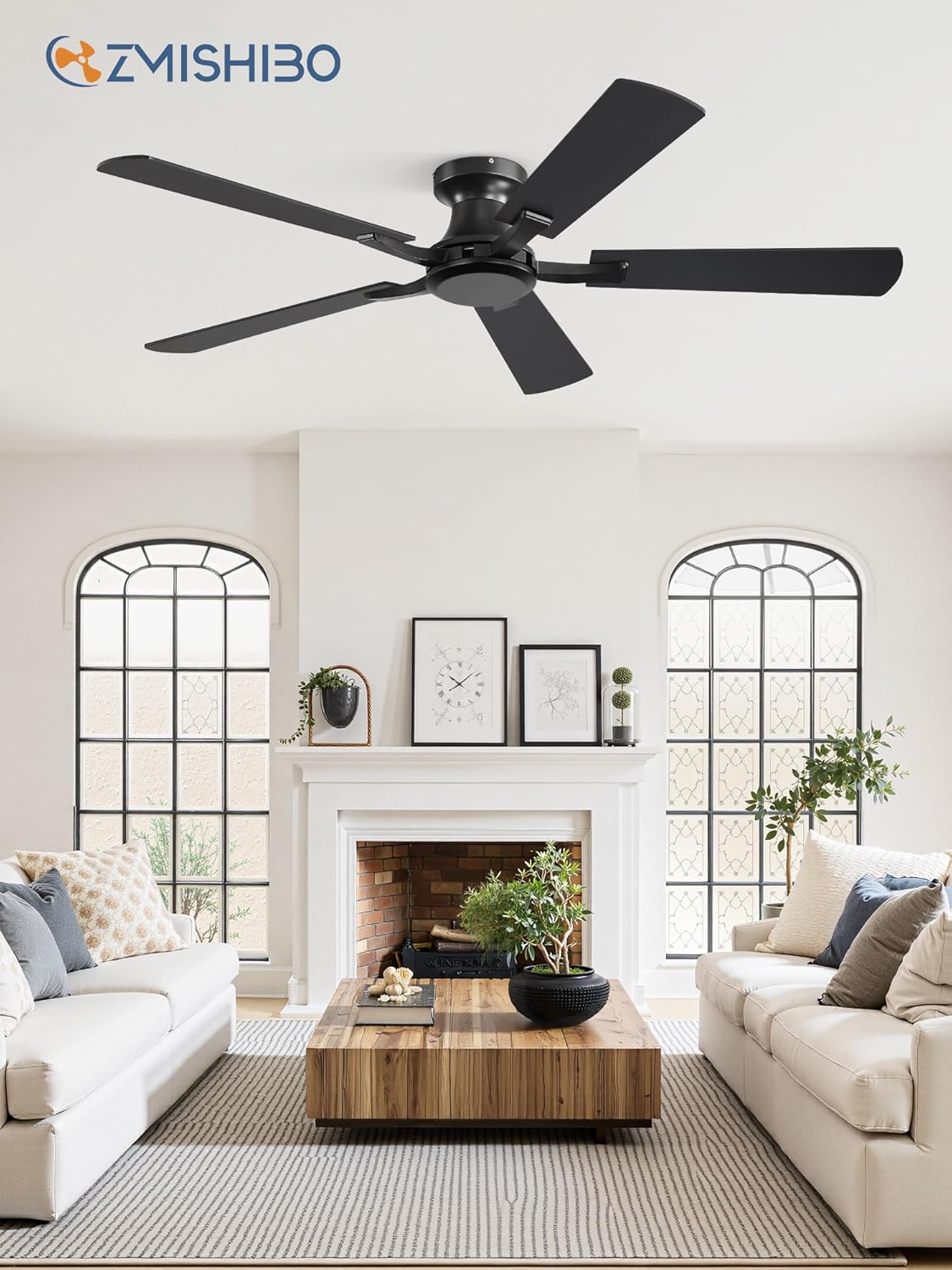 ZMISHIBO 52 Inch Ceiling Fan No Light, Flush Mount Low Profile, Modern Black Ceiling Fan Without Light, Remote Control & Quiet DC Motor, for Indoor&Outdoor, Bedroom, Living Room - Image 7