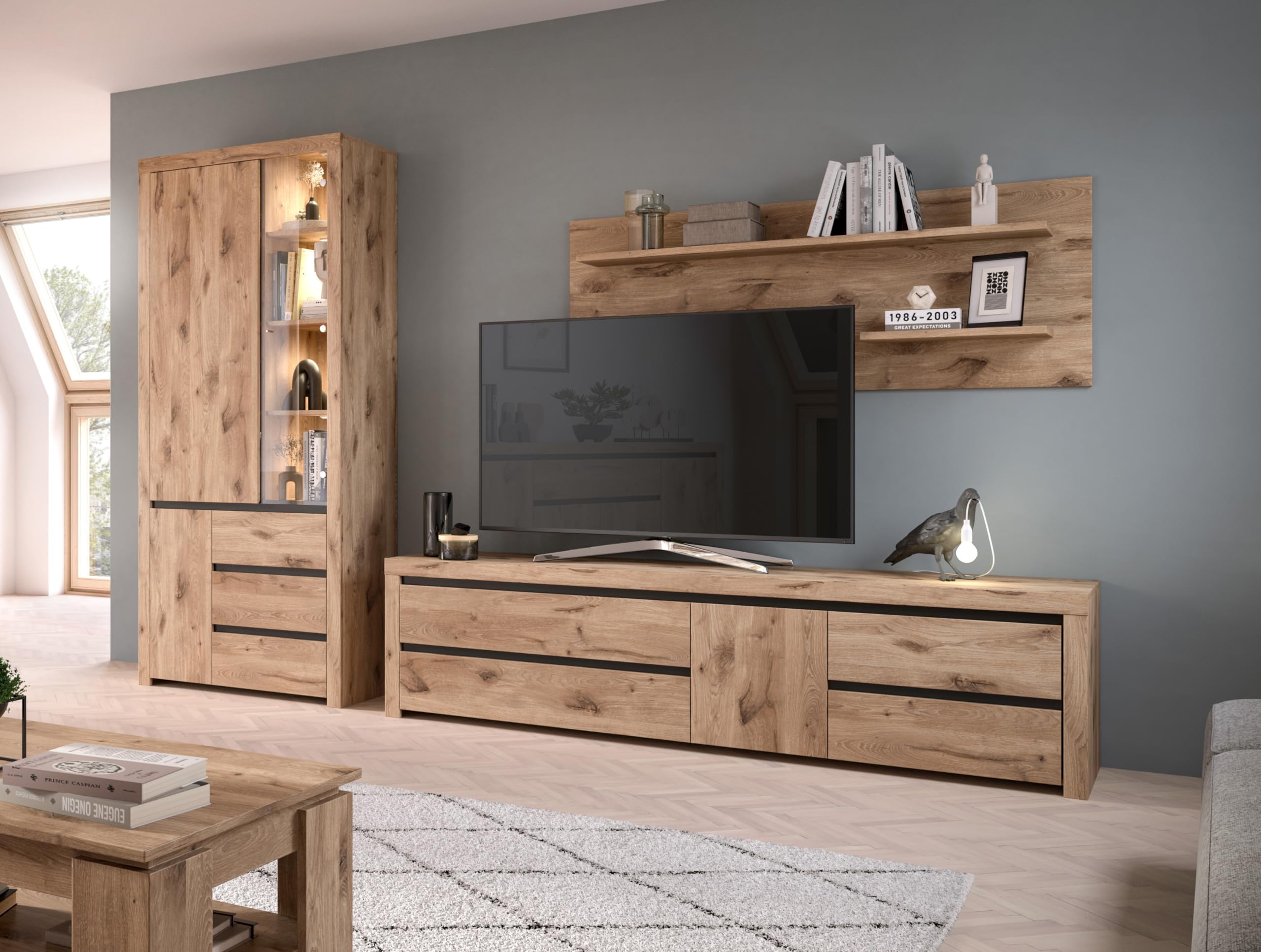 xonox.home Wohnen Woody X4LB9T52 Wandboard Wandregal Regal in Nox Oak Nb., ca. 160x60x20 cm