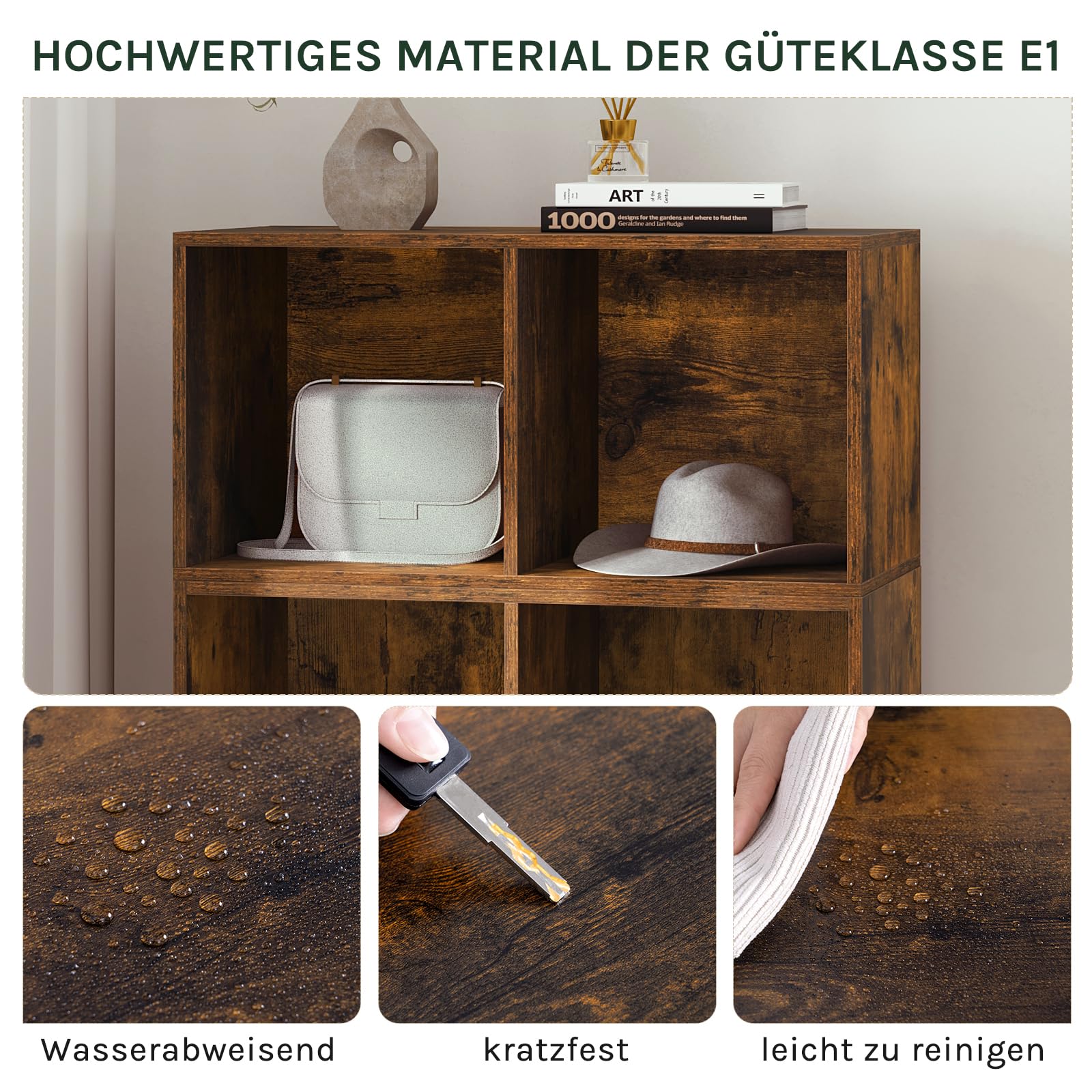 WOLTU Bücherregal, Raumteiler, Stufenregal, Treppenregal, Würfelregal, mit 10 Fächern, Standregal, Aufbewahrungsregal für Bücher Spielzeug Wohnzimmer, 120x120x30 cm, Rustikales Braun, SK035vbn