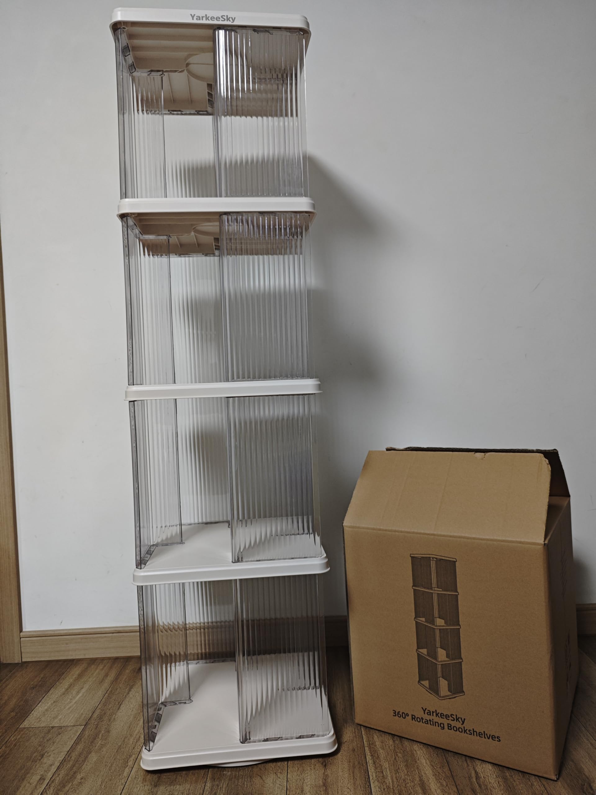 YarkeeSky 4 Tier Rotating Bookshelf, 360° Rotating Bookshelves, Small Corner Bookcases for Small Space, Vertical Rotate Turning Spiral Corner