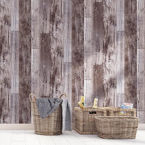 Miniatura 119 de Yun-aeon Natural Wood-Dark Grey Wood Contact Paper Peel and Stick Wallpaper 17.3"x 80"Self Adhesive Removable Vintage Faux Wood Wall Paper Plank
