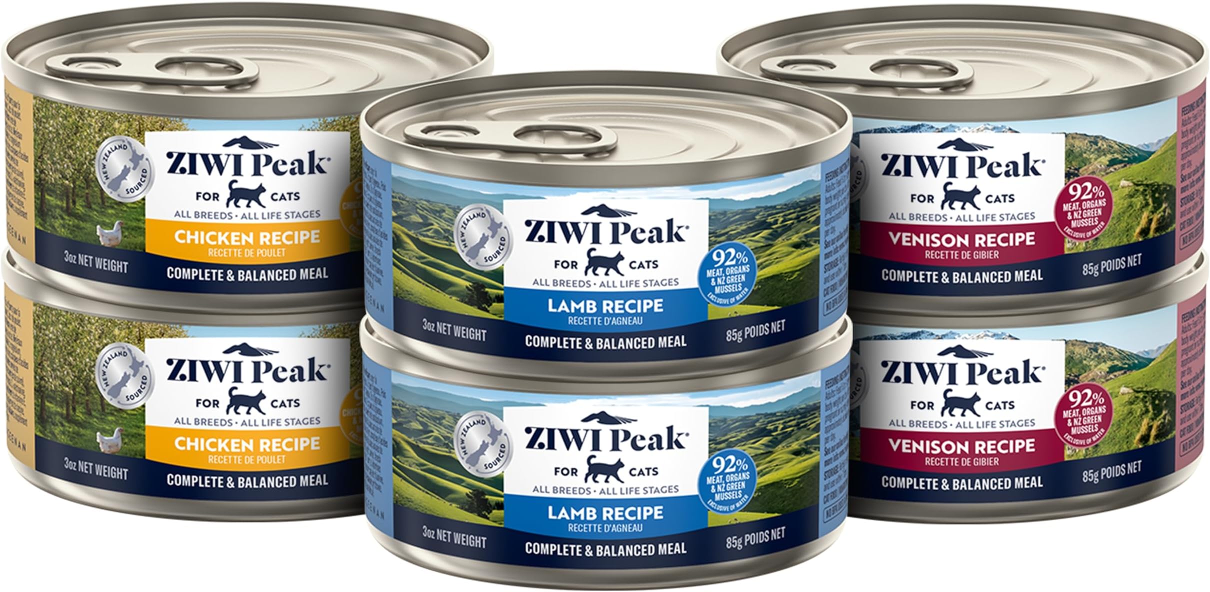 Peak Wet Cat Food Variety Pack - Venison, Chicken, and Lamb, 6 Pack (3oz Each)