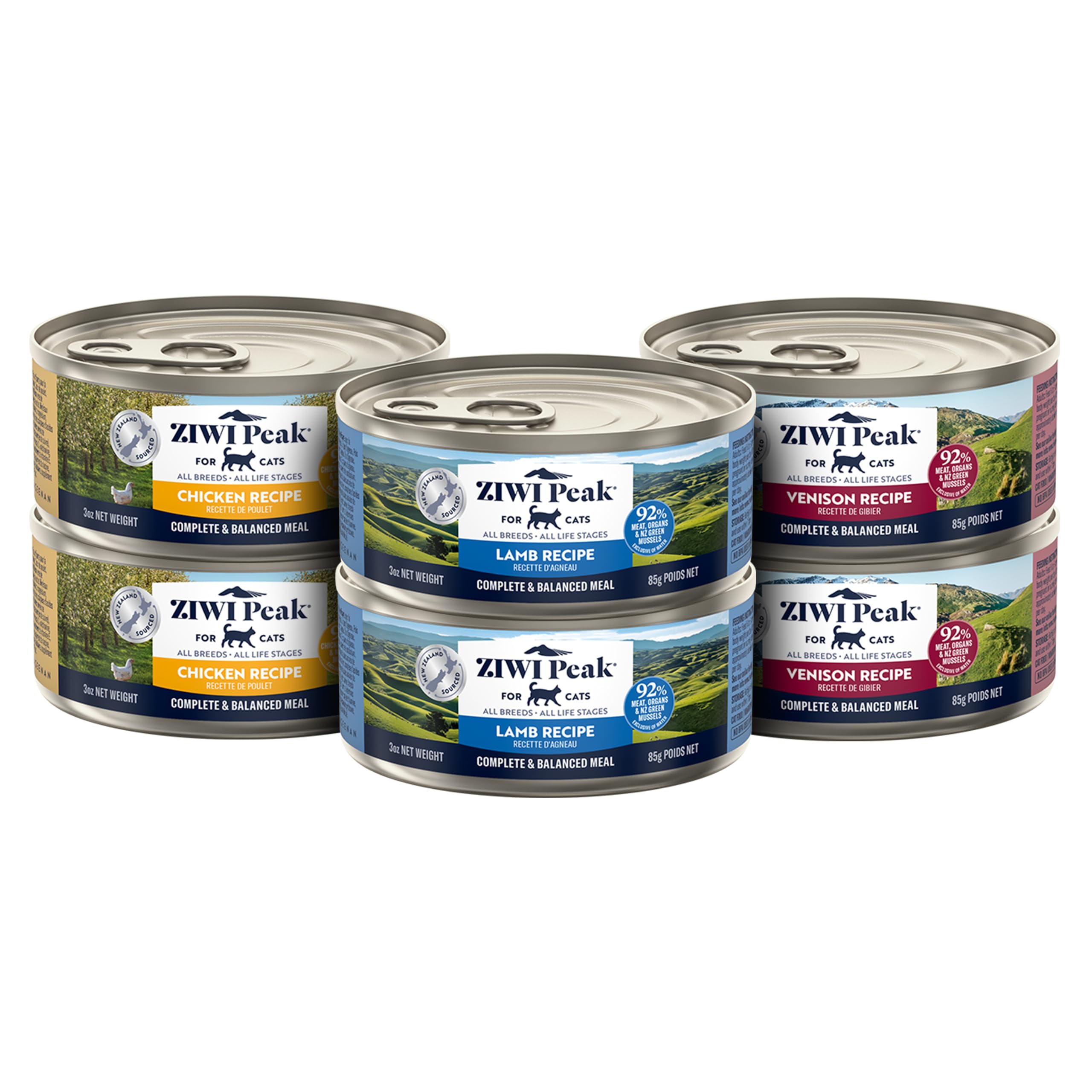 ZIWI Peak Wet Cat Food Variety Pack - Venison, Chicken, and Lamb, 6 Pack (3oz Each)