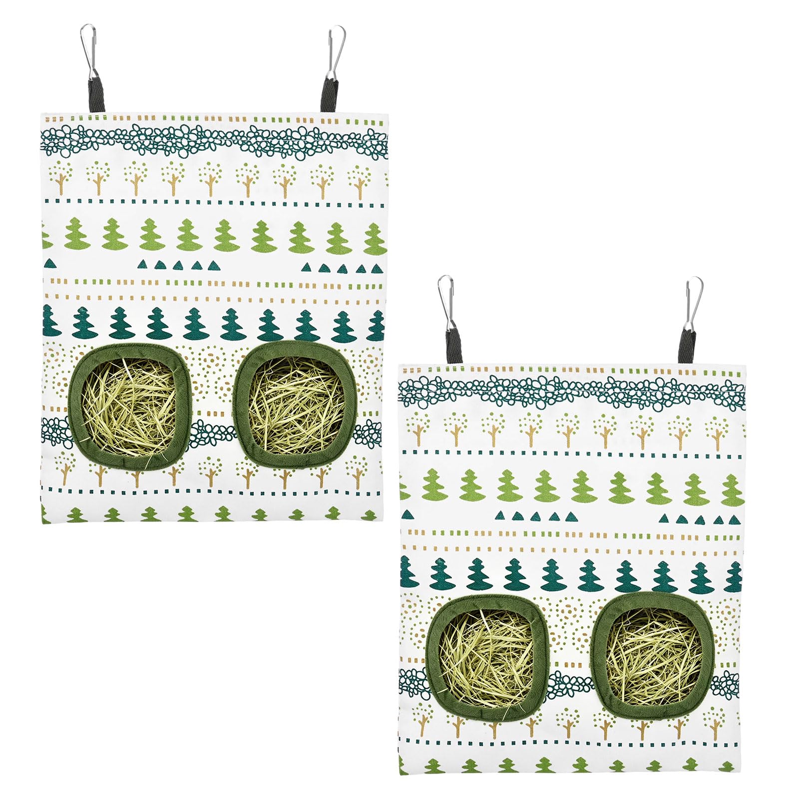 M METERXITY 2-Pack Rabbit Hay Feeder Bag, 9.8x11 Inch Canvas 2 Hole Hanging Guinea Pig Hay Bags Holder Washable Large Capacity for Rabbits/Bunny/Chinchillas/Hamsters/Small Animal Pet [White]