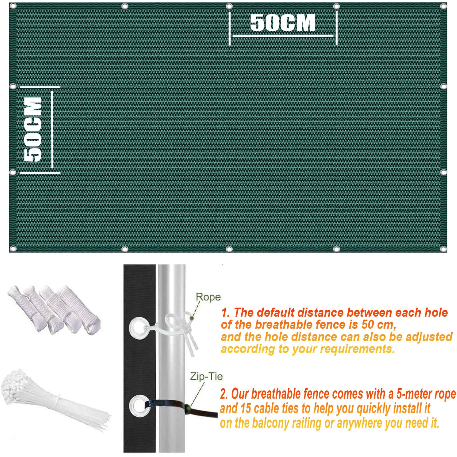 Rete Ombreggiante per Balcone 135 x 250 cm HDPE Protection UV Opaque Résistant Au Vent Vert Foncé