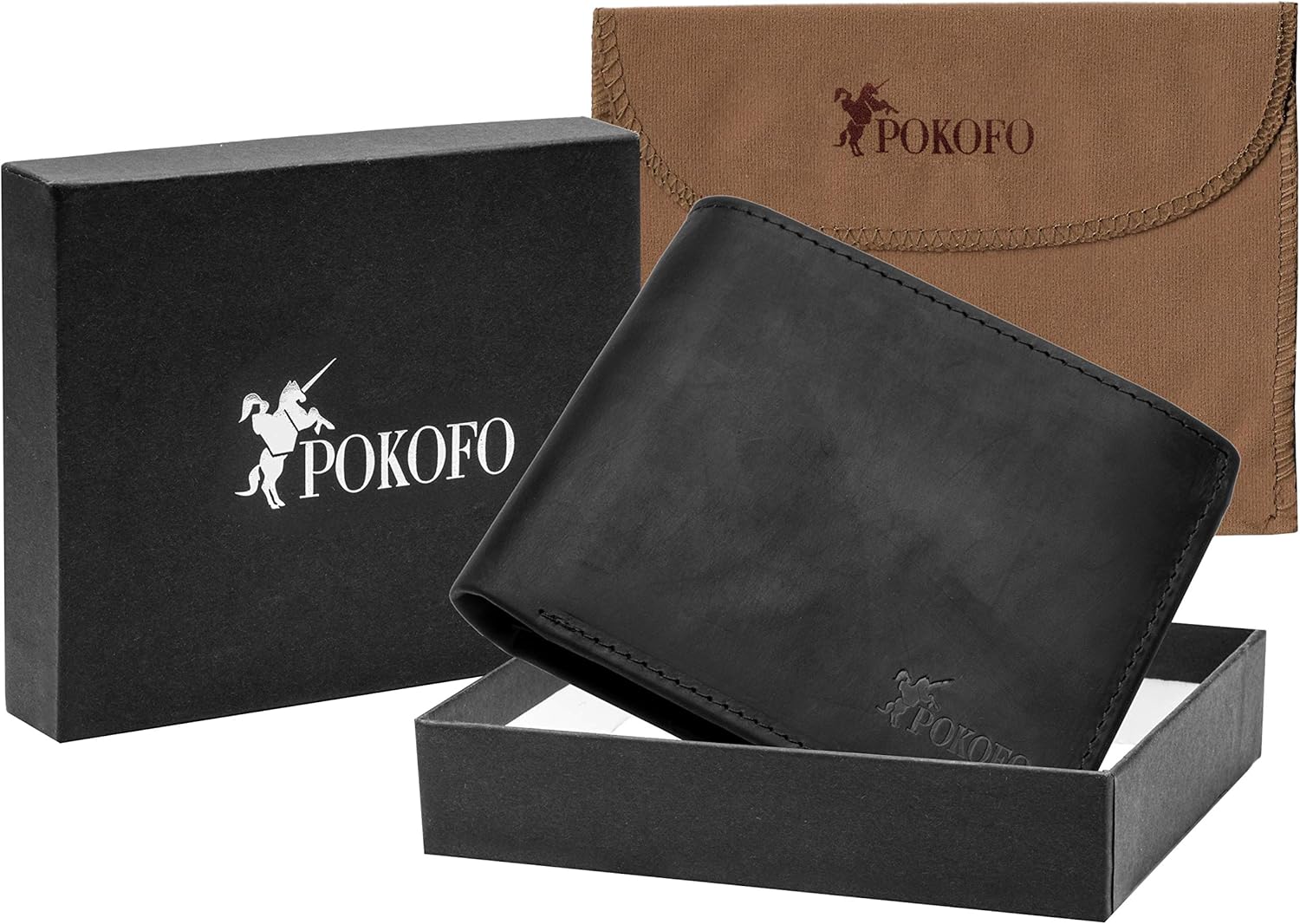 POKOFO RFID Blocking Genuine Leather Bifold Wallet for Men with Zipper and 2 ID Windows - Image 6