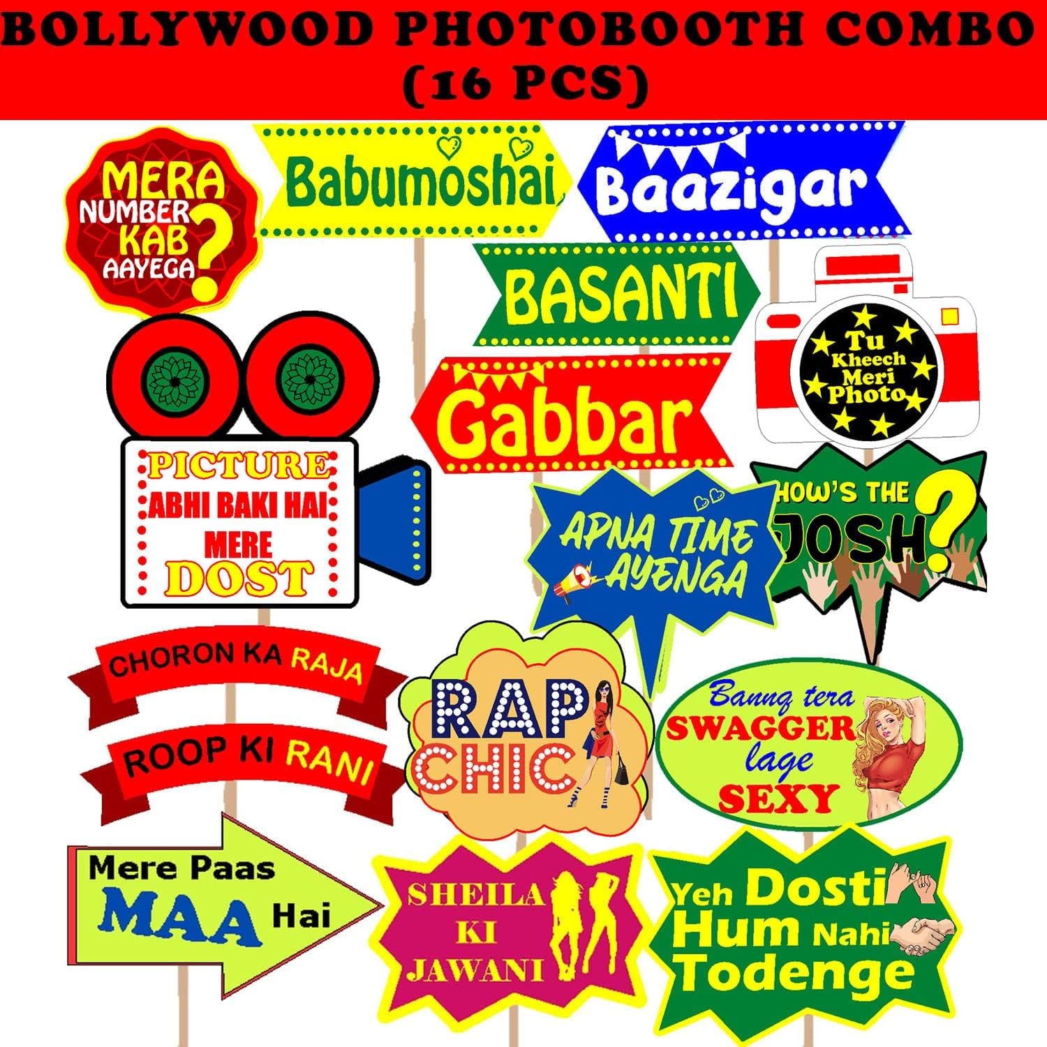 Indian Collectible - Kit fai da te per foto e feste in stile Bollywood, stile indiano, 16 pezzi