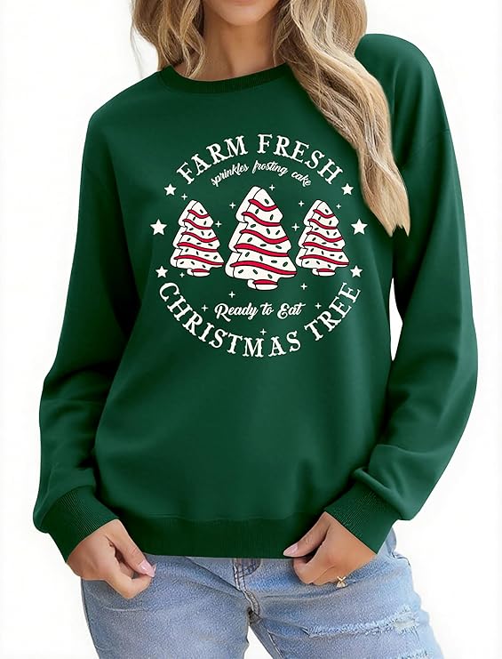 Christmas Sweatshirts for Women Funny Christmas Tree Xmas Cute Graphic Long Sleeve Shirt