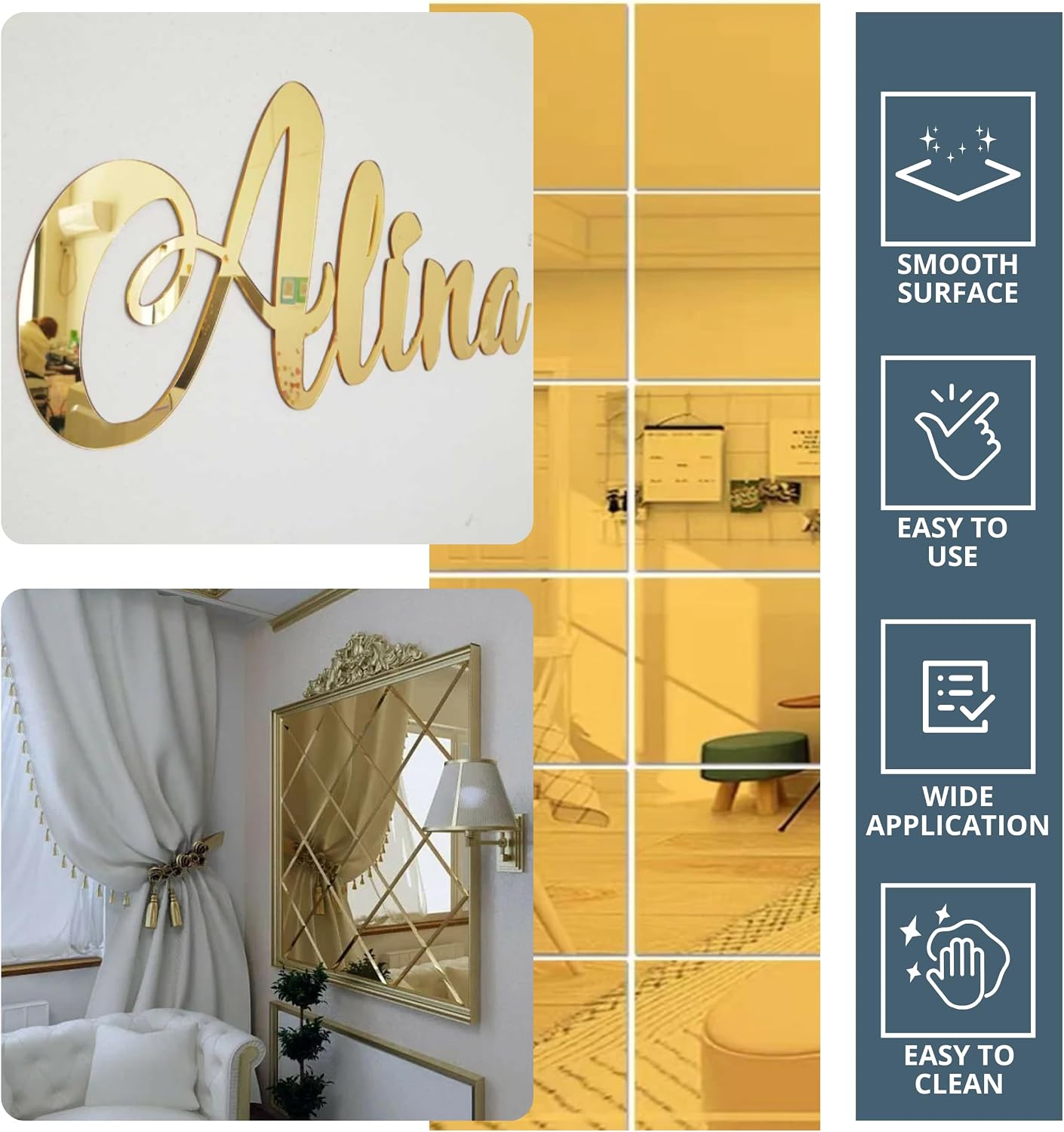Pack of 2 Acrylic Mirror Sheet 12x12'' – Gold Mirror Cast Acrylic Sheet 1/8 for Laser CO2 Masking for Design DIY Craft Adhesive Plate Gold Acrylic Mirror Sheets 1/8'' Thickness