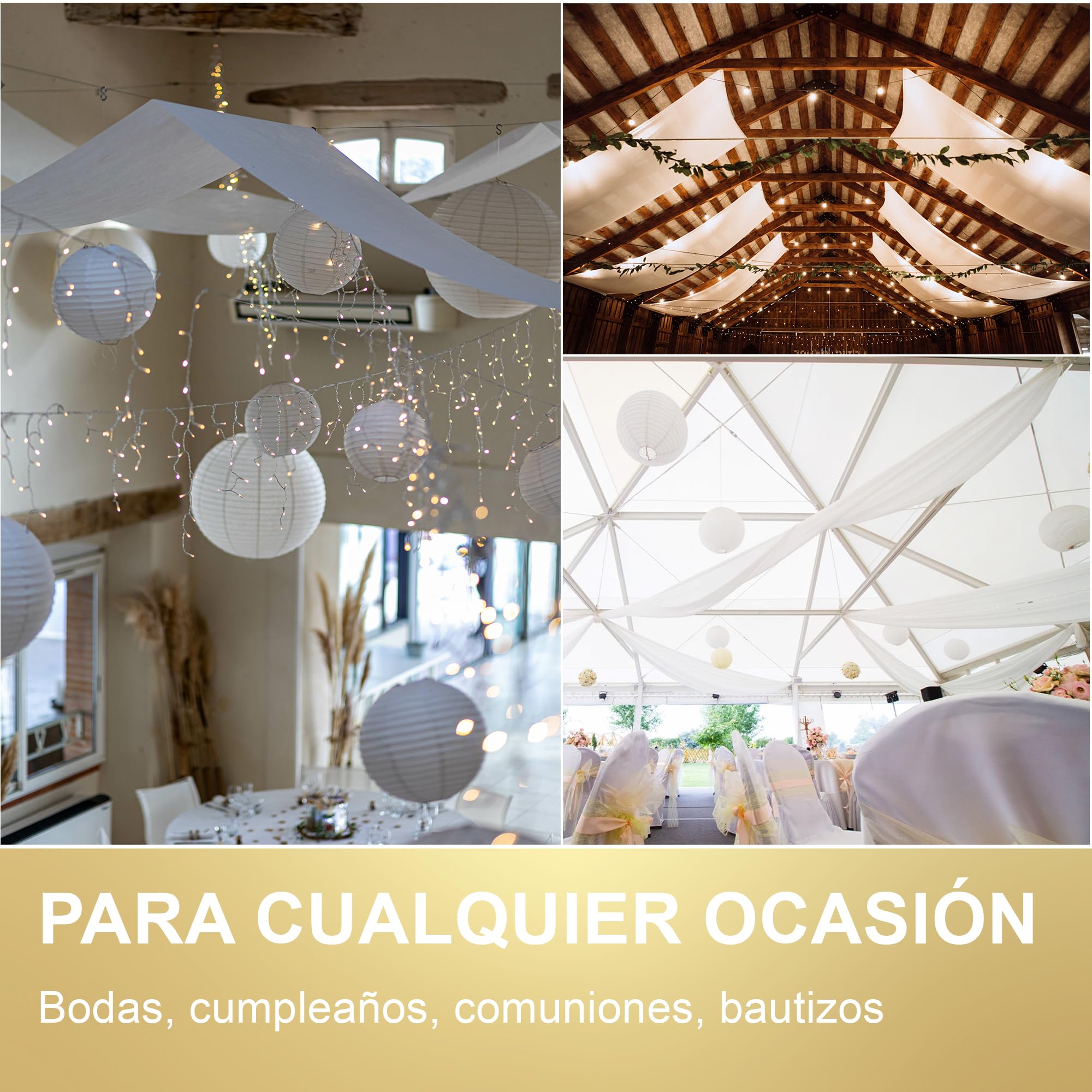 Cortina Decorativa Arco de Boda, 80CM X 100M - Tejido Decorativo, Cortina de Boda, Rollo de Textil no Tejido Blanco, Decoración de Boda, Baby Shower, Comunión, Bautizo, Cumpleaños