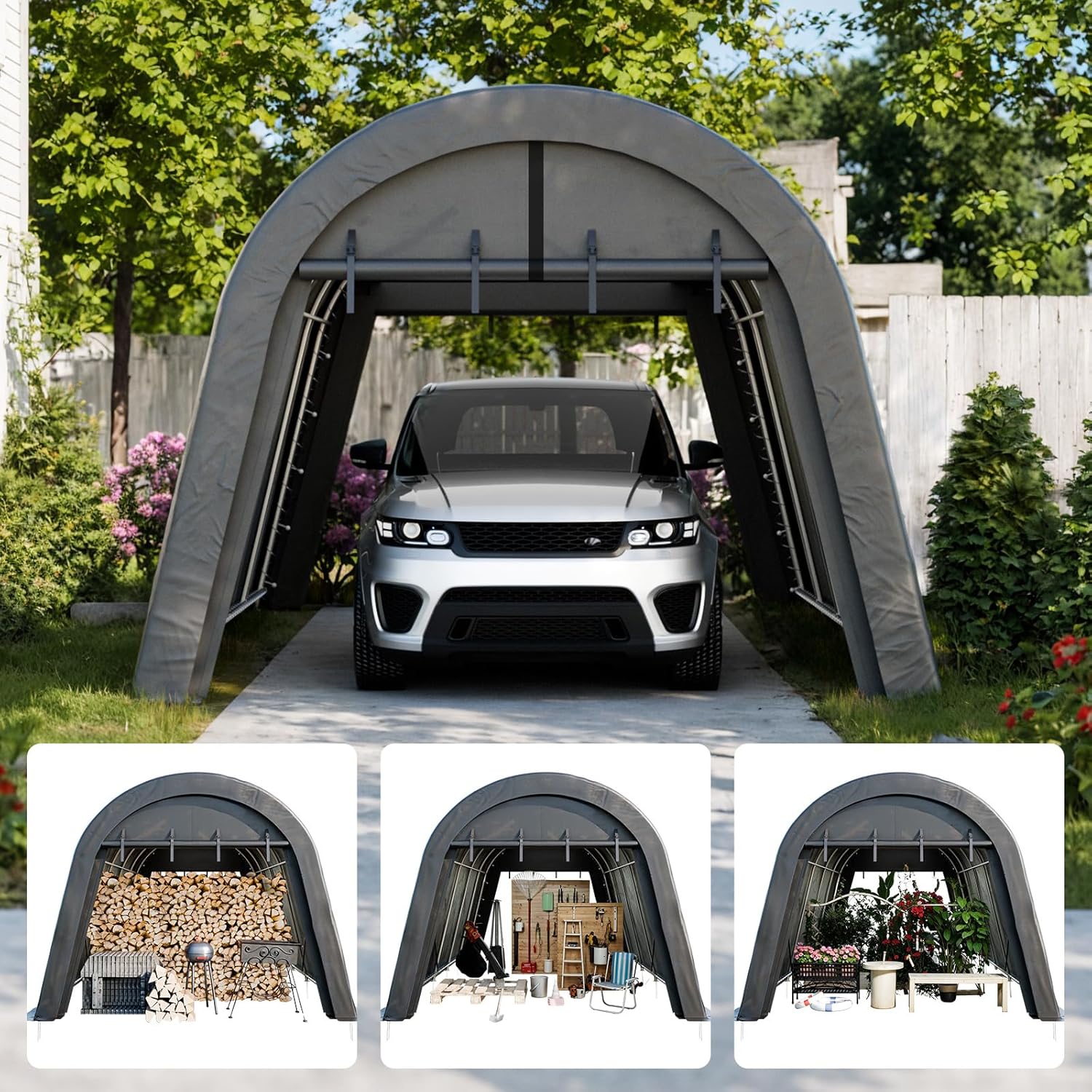 Portable Garage, Carport Canopy 12x20 FT Heavy Duty Car Port with Reinforced All-Steel Frame, Car Tent Garage with Zipper Doors for Outdoor Waterproof and UV Resistant Anti-Snow All Covered Carports Portable Garage, Carport Canopy 12x20 FT Heavy Duty Car Port with Reinforced All-Steel Frame, Car Tent Garage with Zipper Doors for Outdoor Waterproof and UV Resistant Anti-Snow All Covered Carports