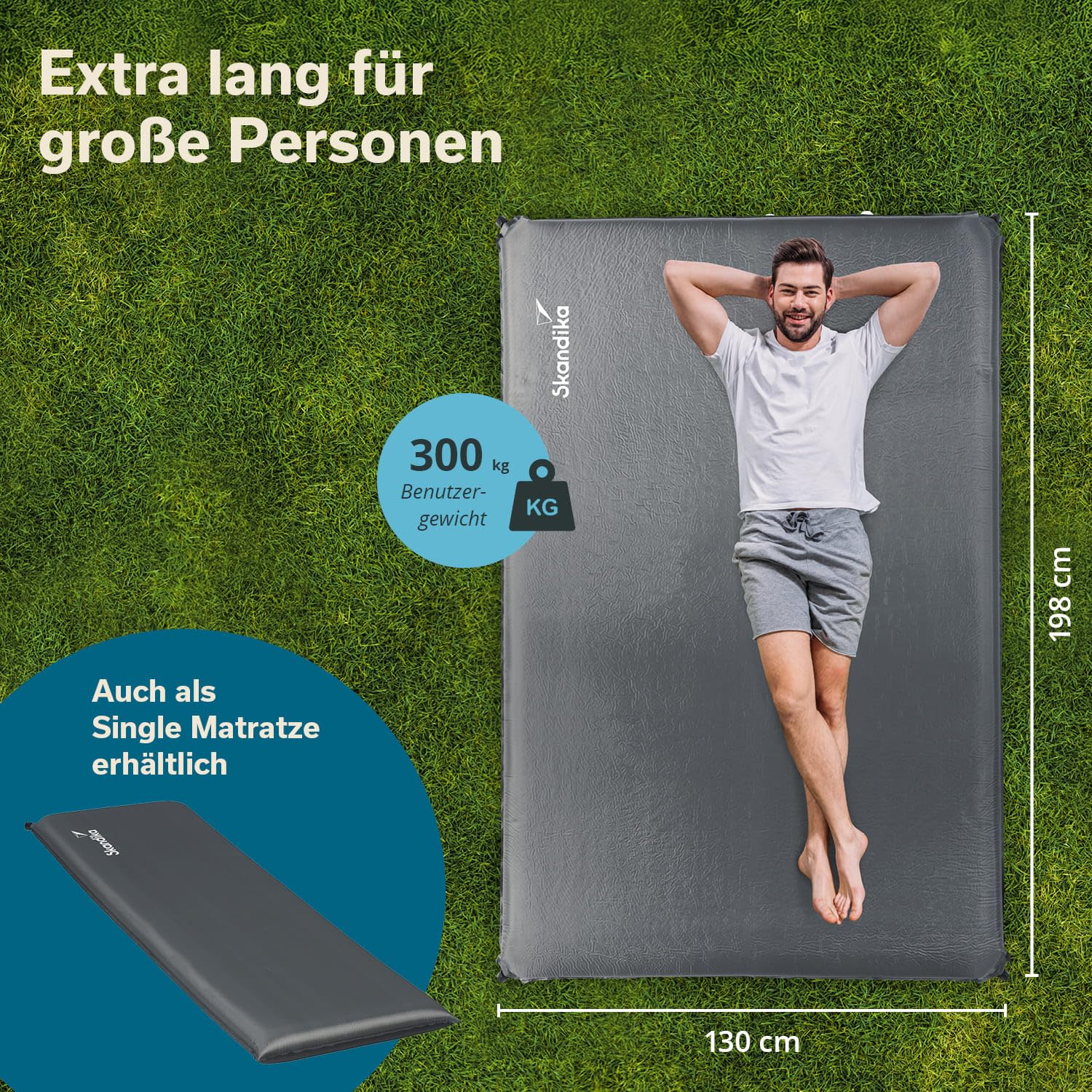 Skandika Doppel-Isomatte Easy Double | 10 cm dick, selbstaufblasend, leicht, faltbar, selbstfüllender Schaumstoff, Campingunterlage, Gästematratze, Luftmatratze | Isomatte Camping, Outdoor, Zelt, Auto