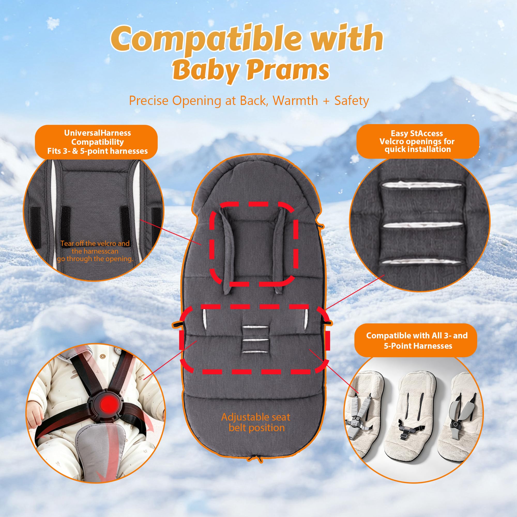 auvstar Chancelière Poussette Universelle | Détachable Chanceliere Bebe Poussettes Chaud,Chanceliere Buggy Hiver Confortable avec Plupart Landau