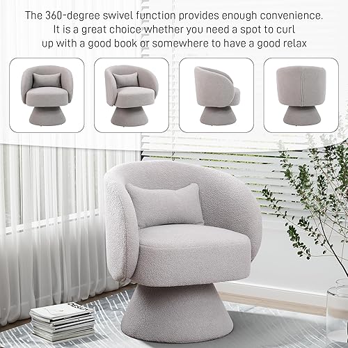 Miniatura 5 de Nolohoo Silla giratoria de barril, silla giratoria tapizada para sala de estar, silla individual cómoda de 360 grados para dormitorio, guardería,