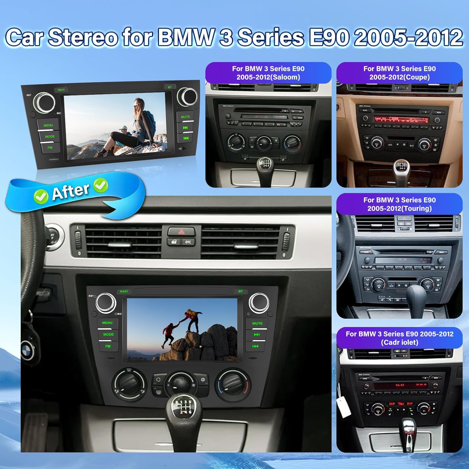 5GHz WiFi Car Stereo for BMW 3 Series E90 E91 E92 E93 2005 2006 2007 2008 2009 2010 2011 2012, Android 15 CarPlay Radio - 7 Inch Touchscreen Android Auto Radio with DSP/GPS/SWC/Rear View Camera