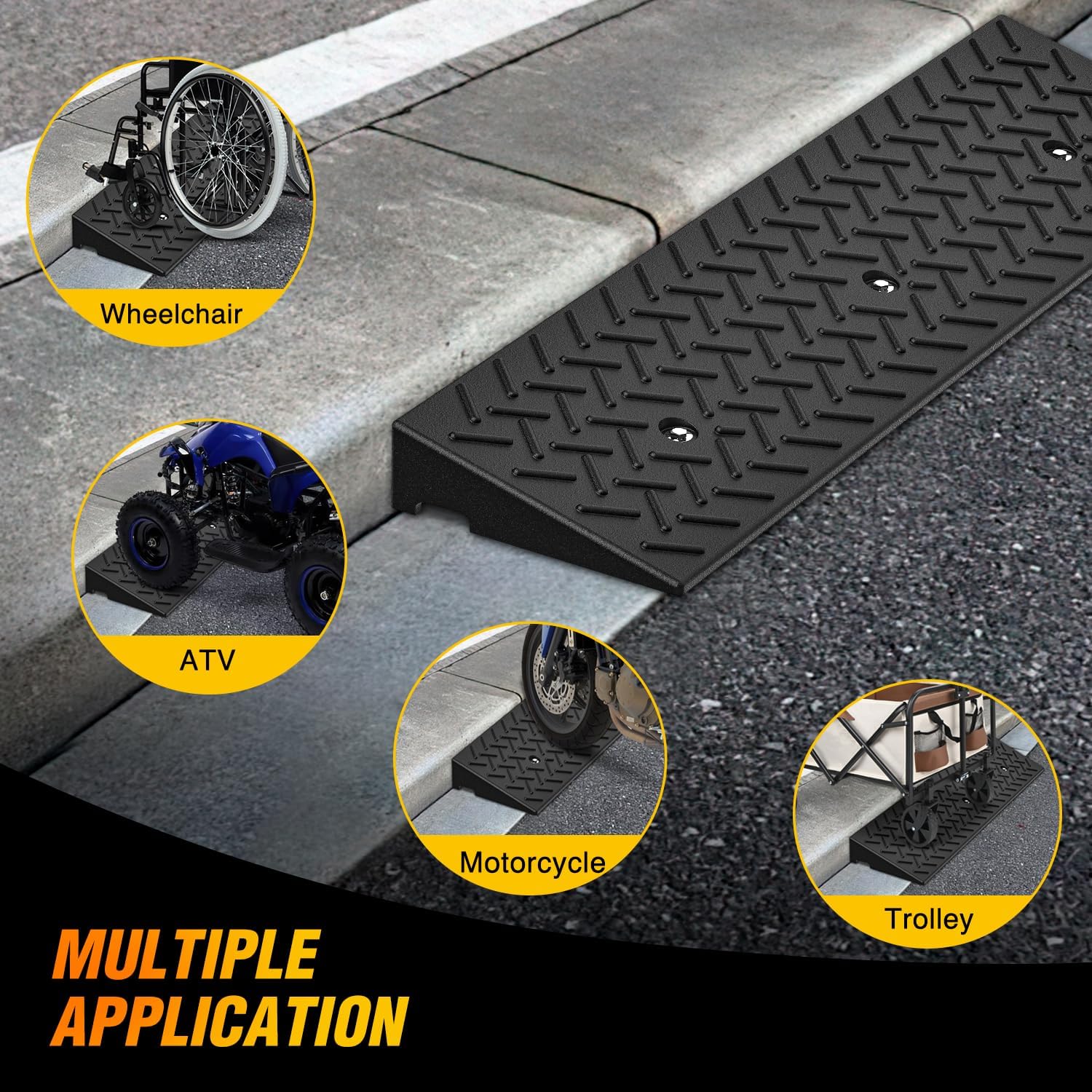 Nilight 2.4" Rise Curb Ramps, Heavy Duty Rubber Driveway Threshold Shed Ramp for Sidewalk Cars Lawn Mower Wheelchairs Motorcycles, 3300lbs Load Capacity
