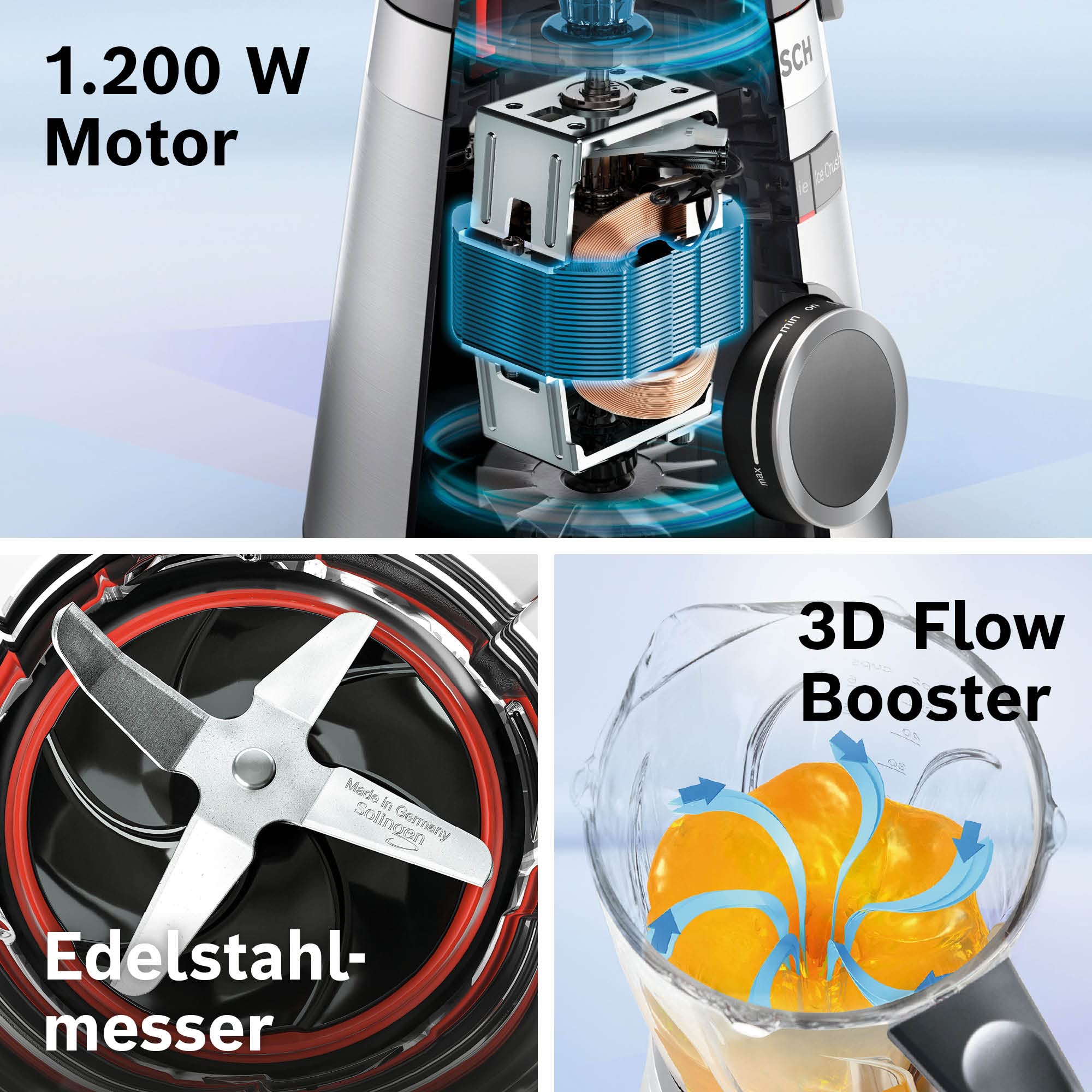 Bosch Blender kielichowy MMB6174SN VitaPower Serie 4, 30 000 obr./min., 1200 W, szklany kielich 1,5 l, butelka na wynos 0,6 l, Szary inox