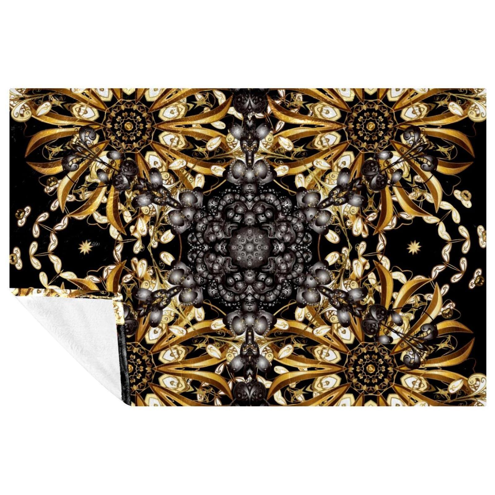 Couverture douce motif floral doré qui retient la chaleur du lit au canapé