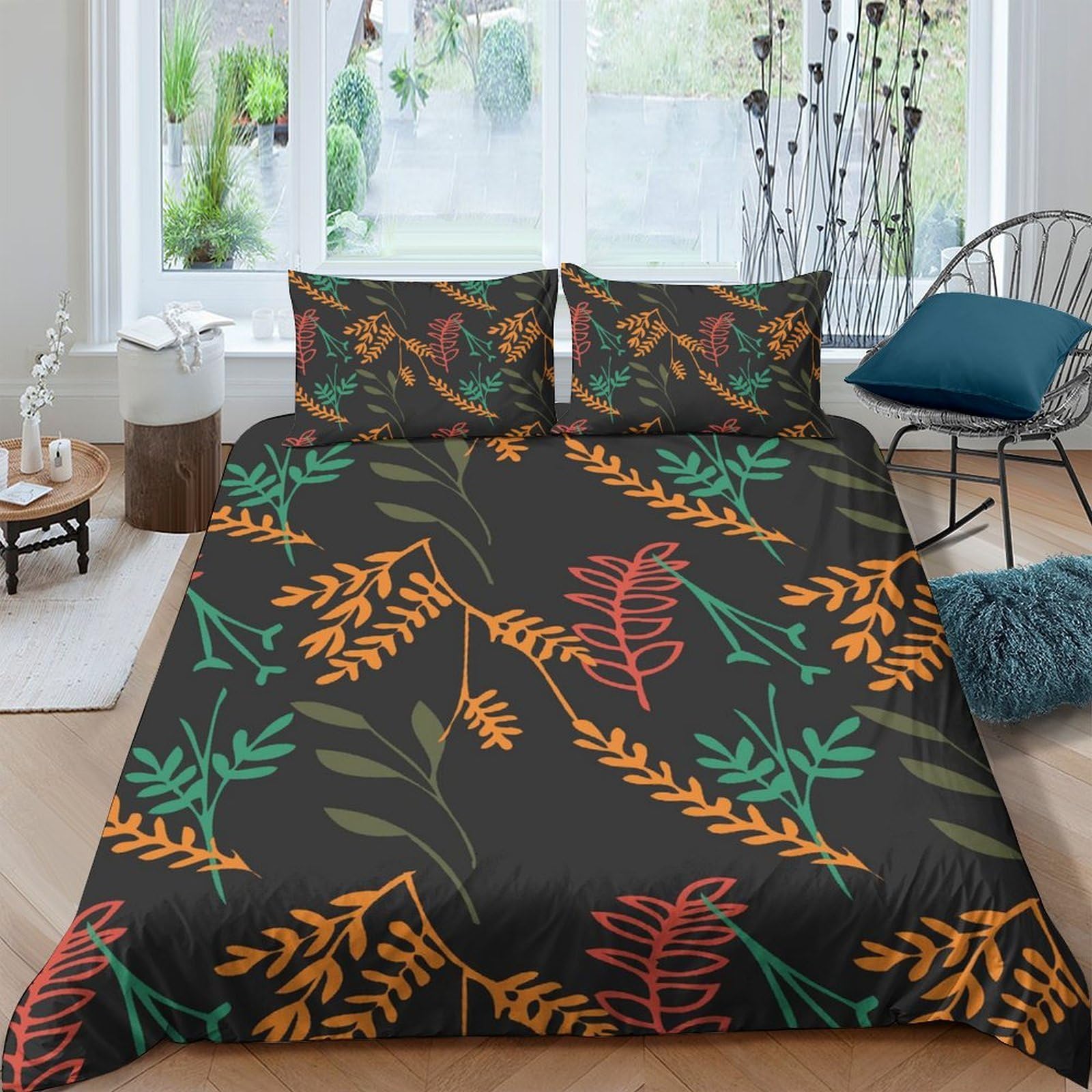 Ctjqhvkz Style-4 3D Printed Autumn Leaf Fitted Sheet Microfiber Soft Breathable Botanical Fern Mattress Cover For Bedroom Guest Room Decor Single（135X200cm）