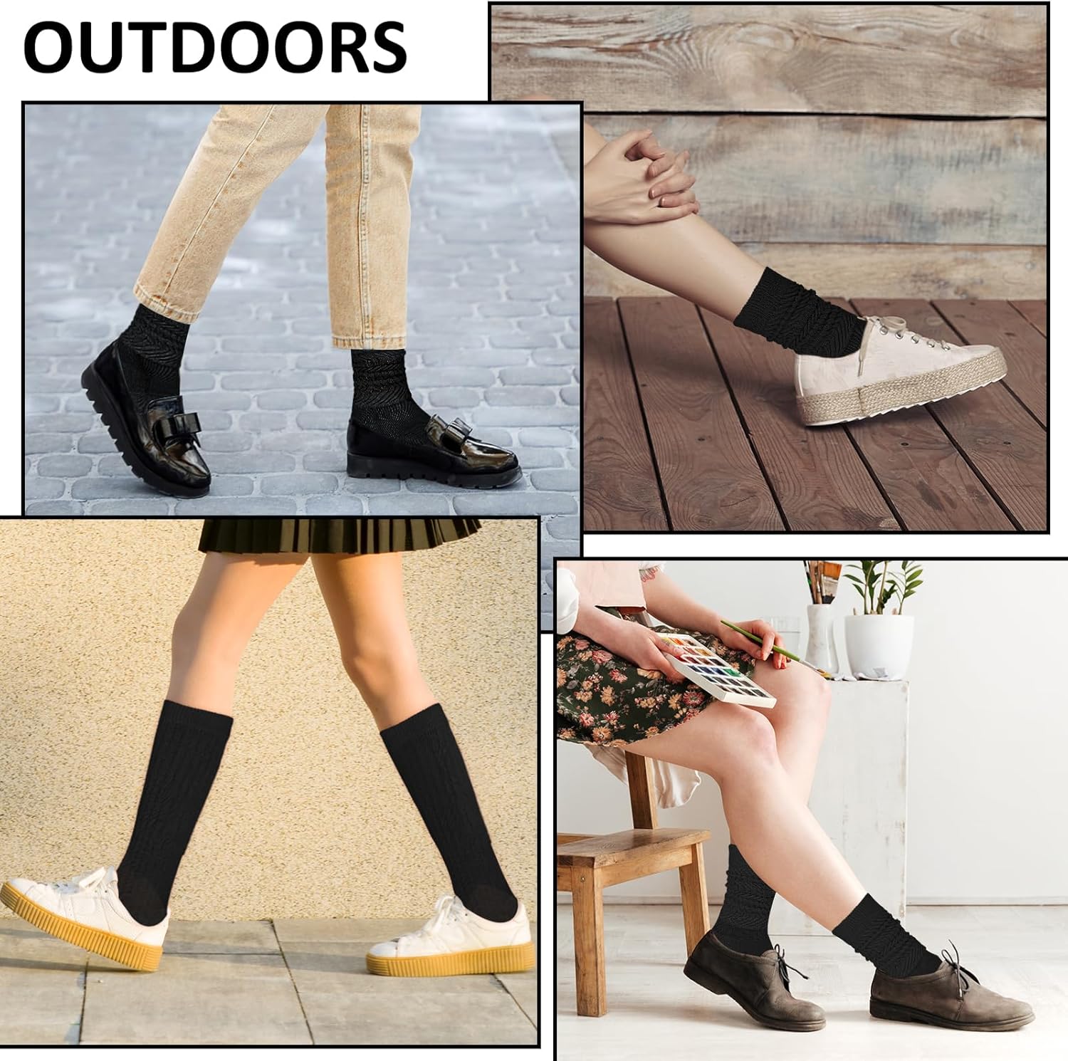 Lusofie 2 Pairs Slouch Socks for Woman Soft Cotton Crew Scrunch Socks Extra Long Thigh High Boot Socks Black - Image 2