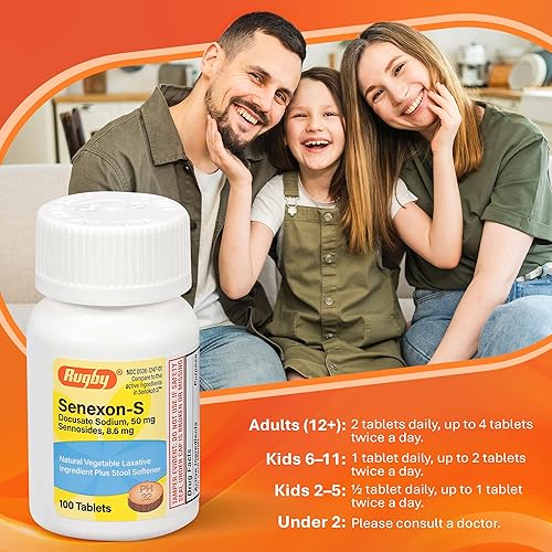 Miniatura 7 de Rugby Senexon-S - Ingrediente laxante vegetal natural más suavizante de heces, alivio del estreñimiento, Docusate Sodium 50 mg, senósidos 8.6 mg -