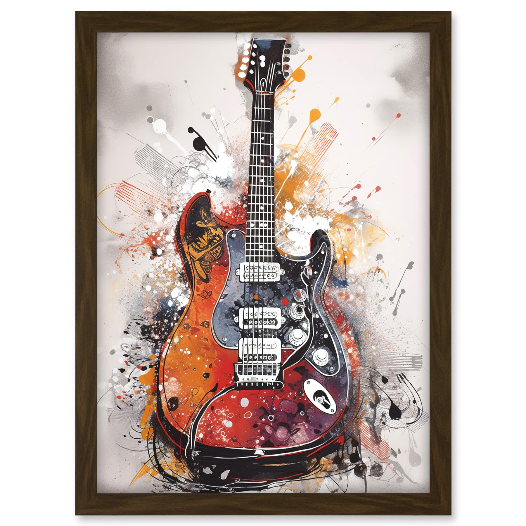 Artery8 Electric Mandolin Guitar Instrument Modern Watercolour Illustration Artwork Framed A3 Wall Art Print