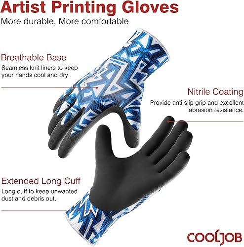 Miniatura 2 de COOLJOB 6 pares de guantes de seguridad de nitrilo para trabajo de jardín, guantes de trabajo para pantalla táctil con agarre para hombres, palma