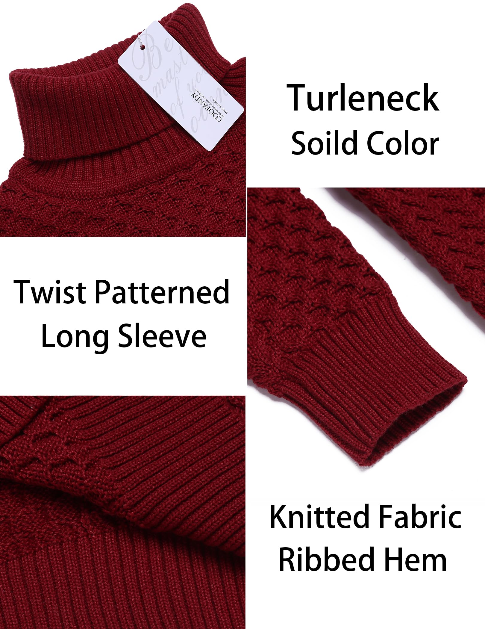 COOFANDY Maglione Uomo Collo Alto Maglione Dolcevita Elegante Maglia Lupetto Slim Fit Maglia Invernale