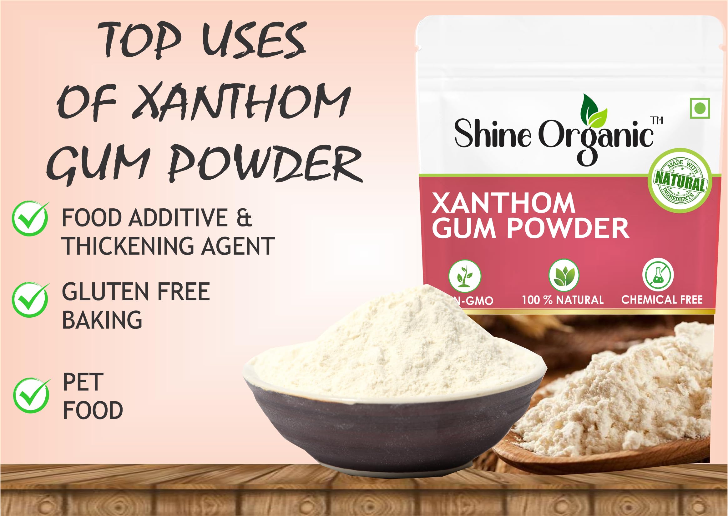 Shine Organic Xanthan Gum for Baking and Thickening Sauces 100% Natural | Xanthan Gum Powder | - (100 GM) 2