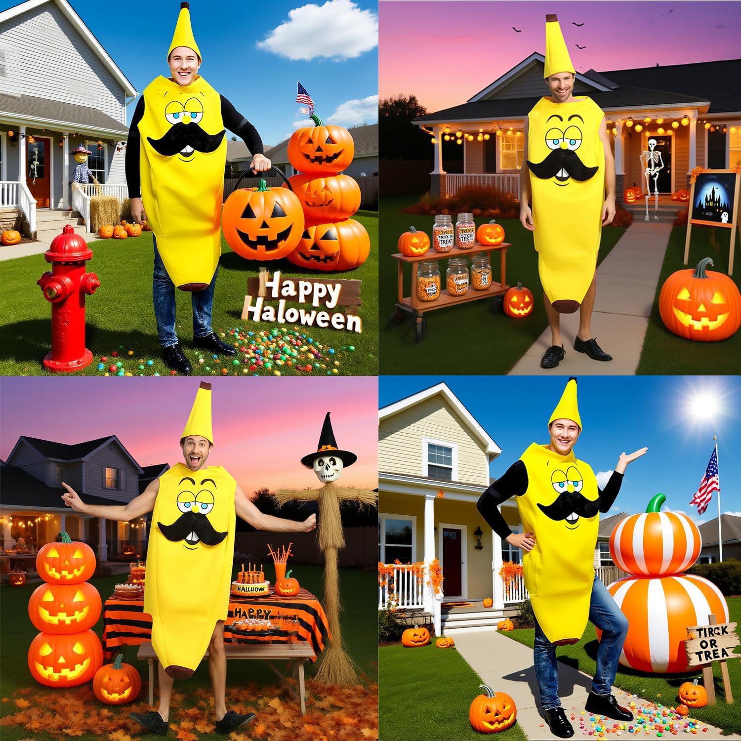 Halloween Banana Costume Adult, One Size Bearded Banana Onesie Fruit Costume for Men Cosplay Party - Image 5