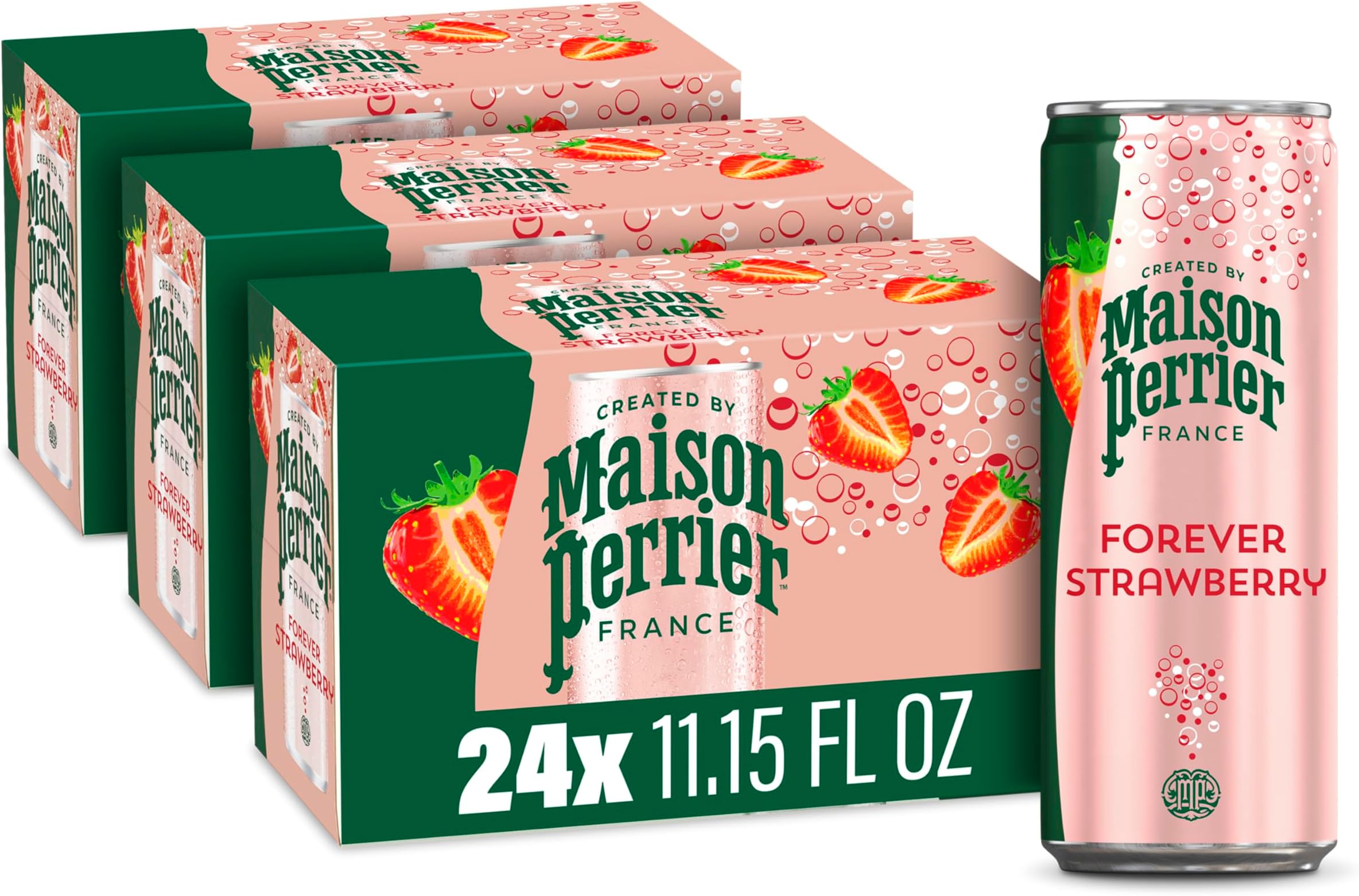 Forever Strawberry Flavored Sparkling Water, 11.15 Fl Oz Cans, 8 Count, 3 Pack