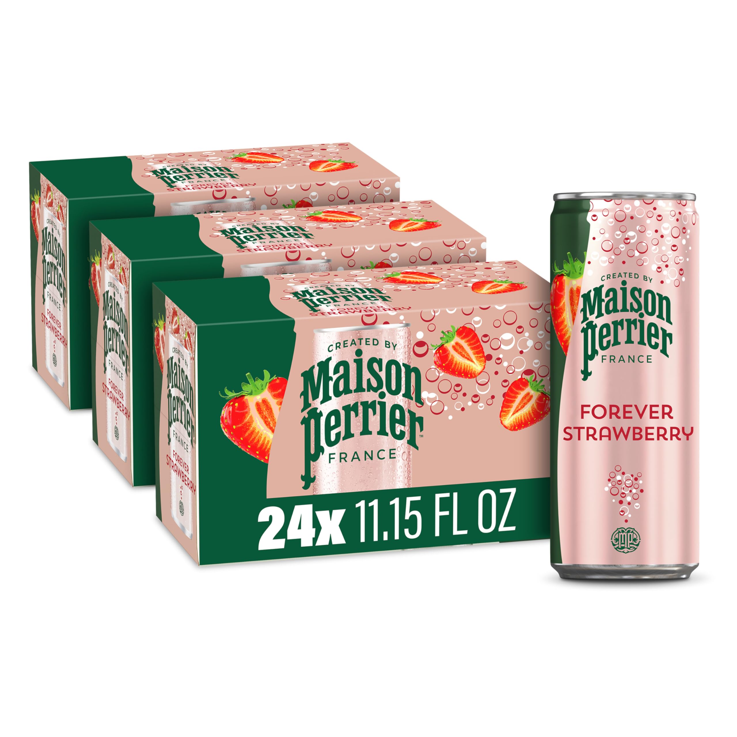 Maison Perrier Forever Strawberry Flavored Sparkling Water, 11.15 Fl Oz Cans, 8 Count, 3 Pack
