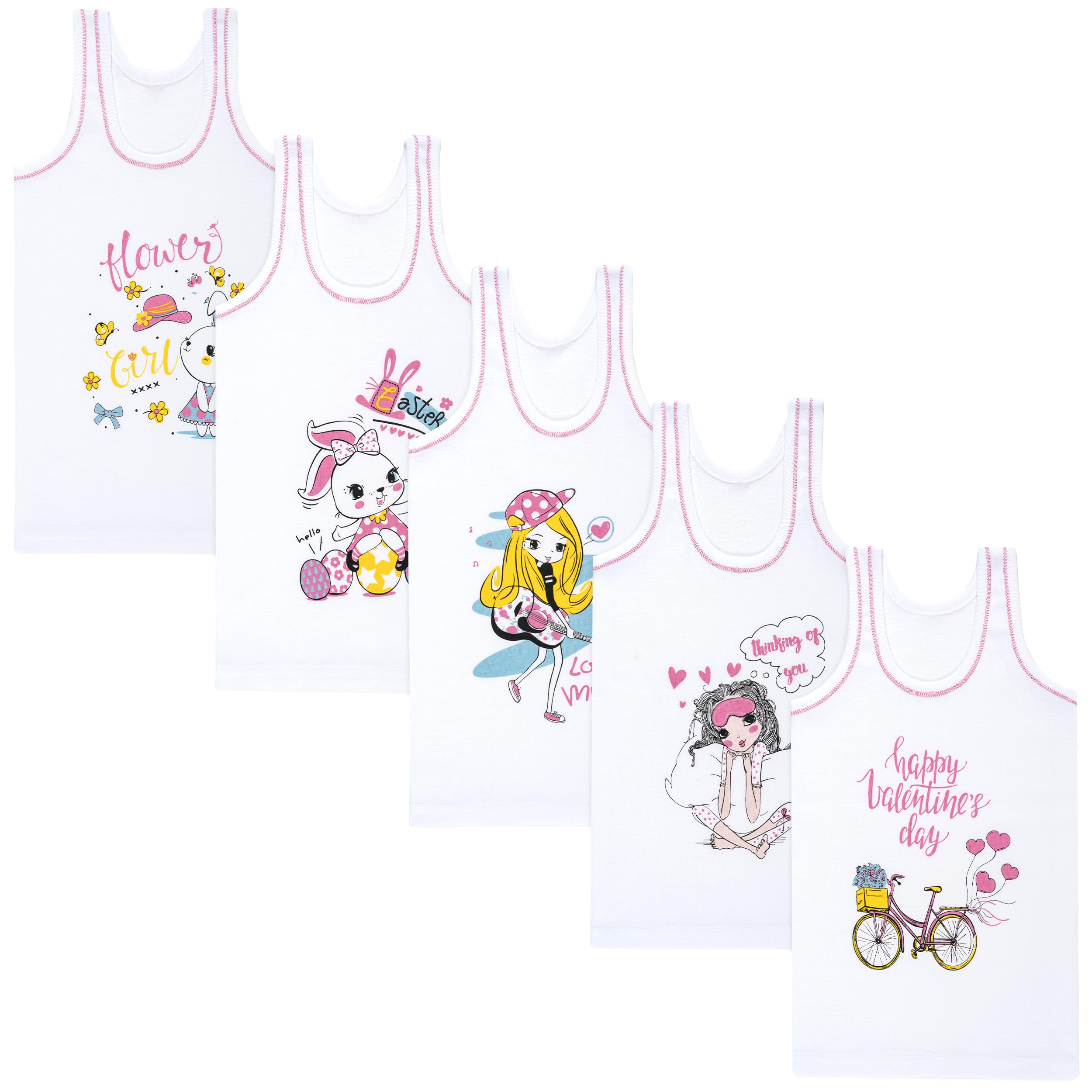 LOREZA ® 5 Maillots de Corps Fille côtelé 100% Coton sans Couture latérale sous-vêtements